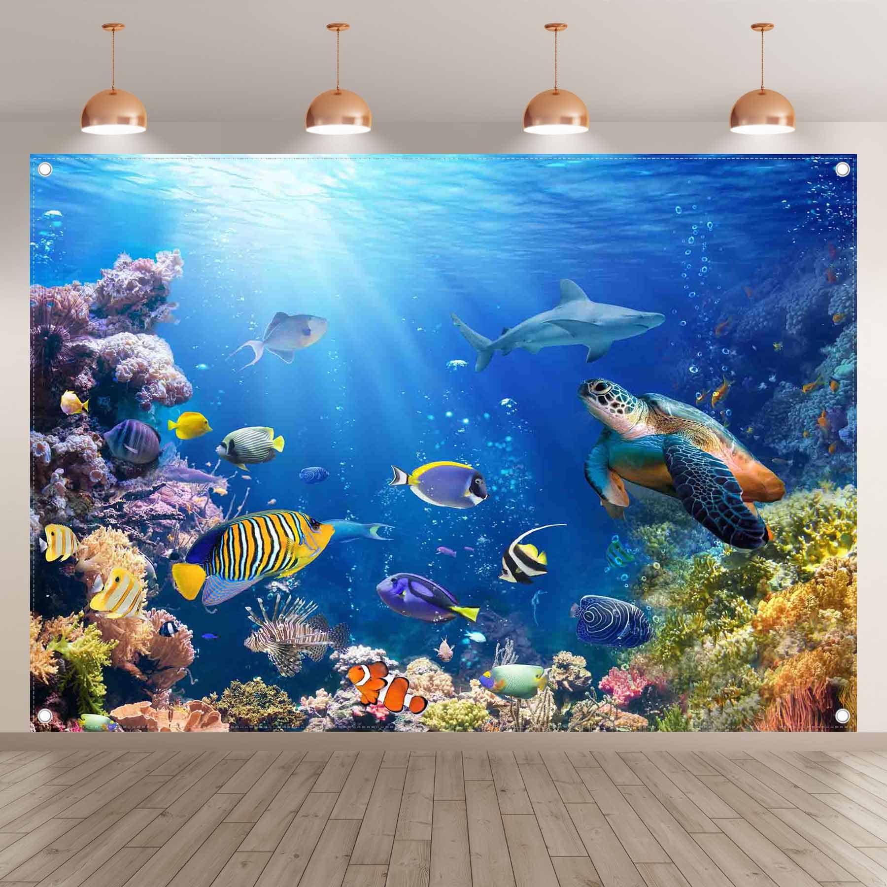 Luminora 2,1x1,5 m sfondo sottomarino oceano mare estate fotografia | Tessuto poliestere, striscione acquario pesci coralli, articoli feste bimbi, decorazioni striscioni, fotobooth esterno