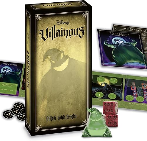 Ravensburger Disney Villainous Filled of Fright - Juego de mesa de estrategia - Únete a Oogie Boogie, Lock, Jack Skellington y más - La última