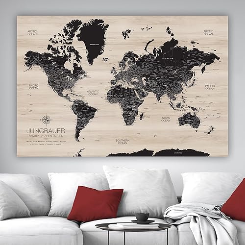Vista 30 de Holy Cow Canvas Personalized Push Pin Map of the World on Canvas, World Map Pin Board, World Travel Map with Pins to Mark Places, Push Pin World Map