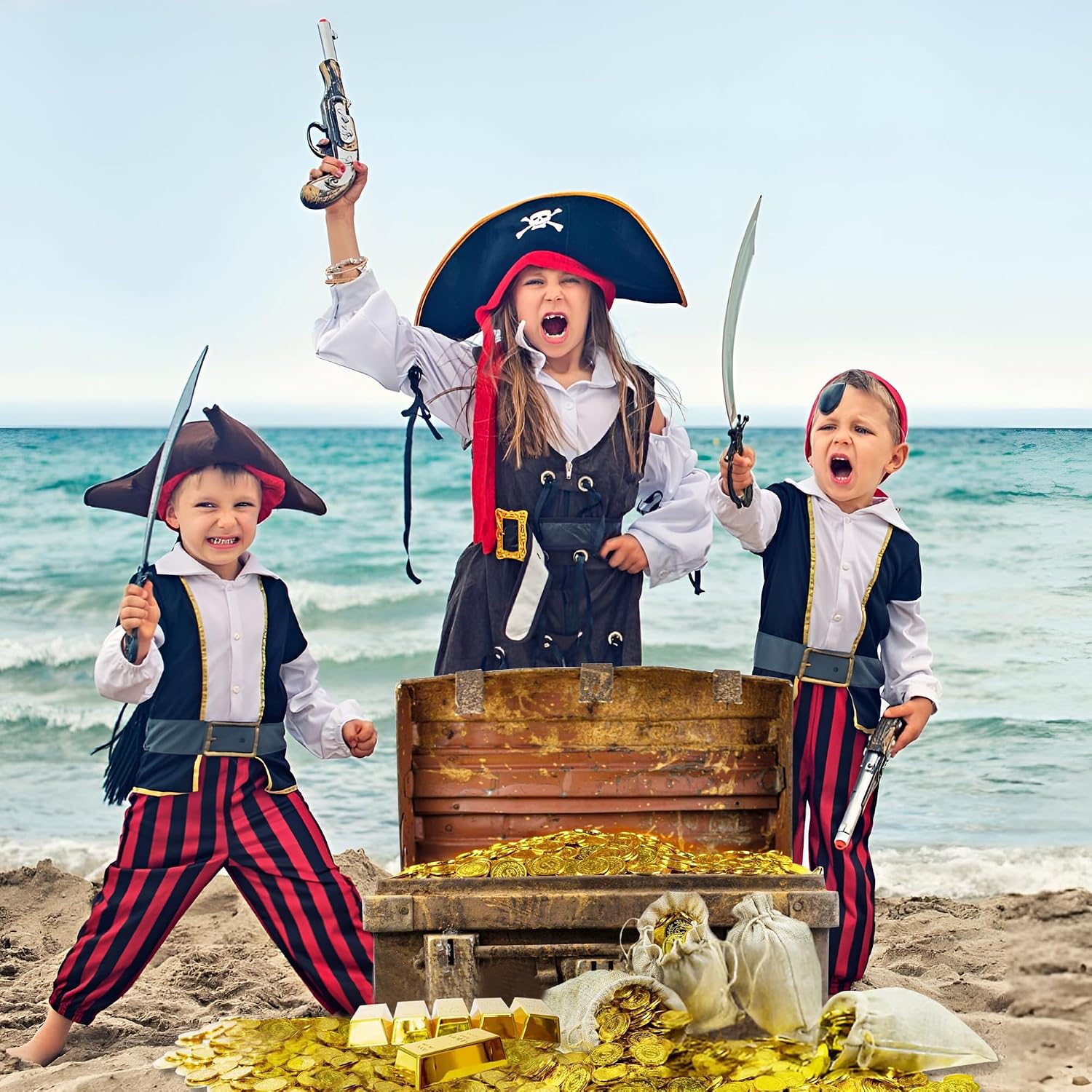 Vaulted Skulls & Co Fake Gold Bar Replica | Novelty Pirate Party Decorations (Gold, Medium) | Hollow Plastic