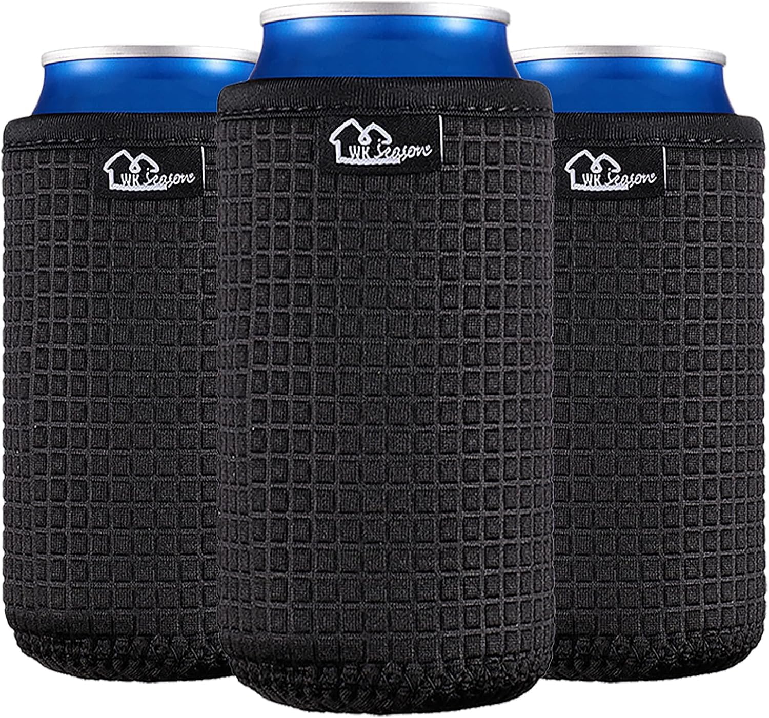 WK IEASON 16oz Can Sleeves Insulators Neoprene Standard Can Covers Coolers Holder Non-Slip Neoprene Can Coolie (16OZ, Blackx3)
