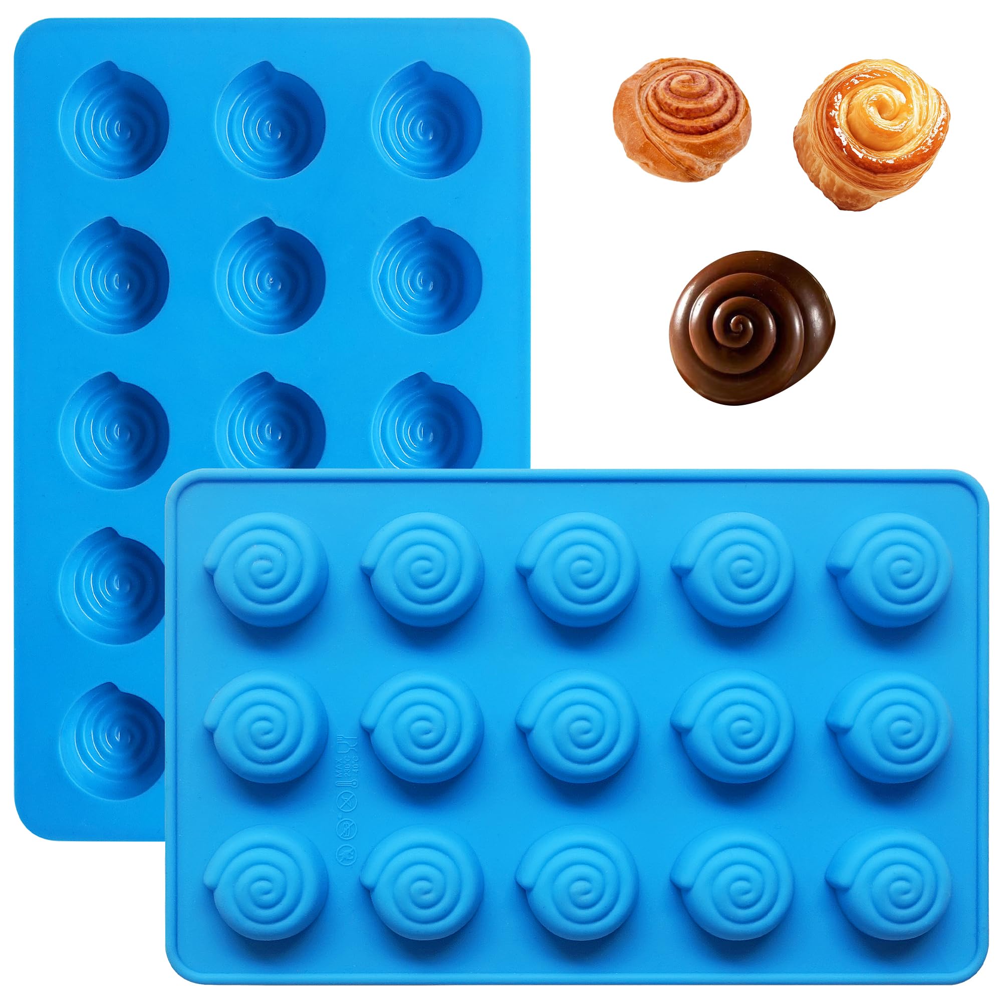 Sidosir 2PCS Mini Cinnamon Buns Silicone Mold, Non-Stick Mold for Making Cinnamon Rolls Perfect Cinnamon Roll Shaping, Ideal for Baking (Small)