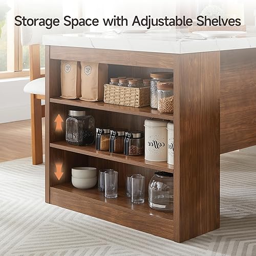 Miniatura 8 de ONBRILL Tabla completa de mesa de isla de cocina de 61 x 31 pulgadas con espacio de almacenamiento, toma de corriente y luces LED, mesa de comedor