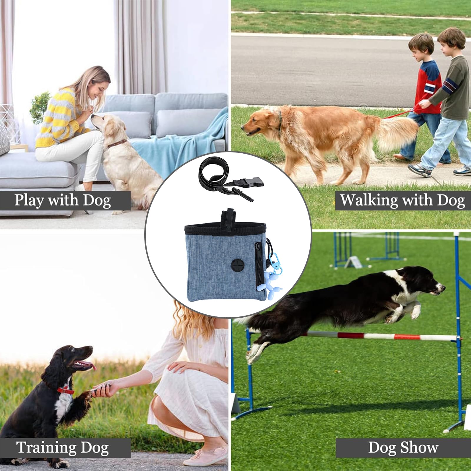Porta Premietti per Cani,Marsupio per Cani,Accessori per Cani,Sacca per cani, per addestramento del cane,multifunzionale con dispenser per sacchetti, cintura regolabile,Ciondolo cane palloncino