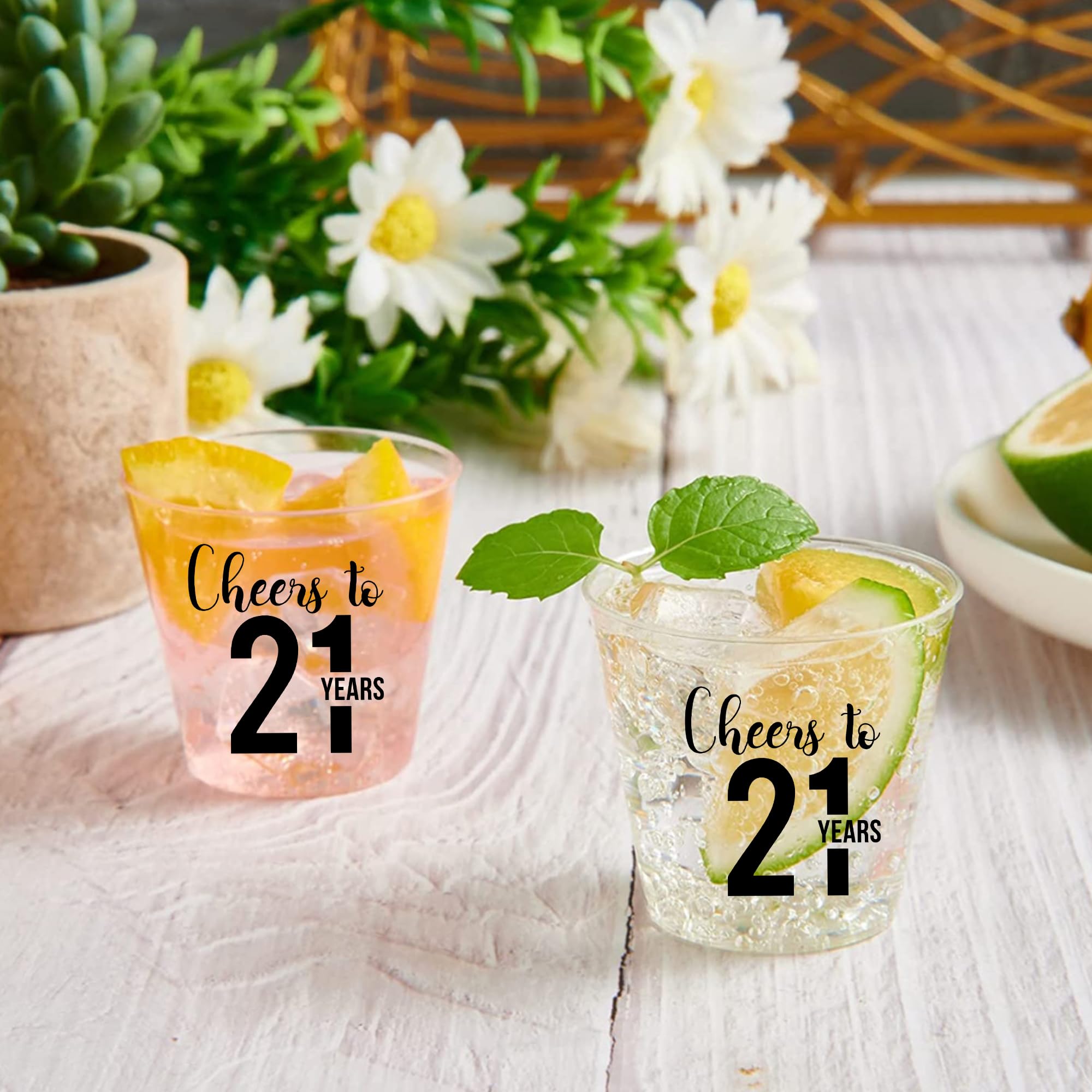 100 vasos de chupito Cheers To 21 Years – Vasos de chupito desechables de 21 onzas, decoraciones de cumpleaños 21 para ella y él, vasos de plástico de 21 cumpleaños, perfectos para recuerdos de fiesta