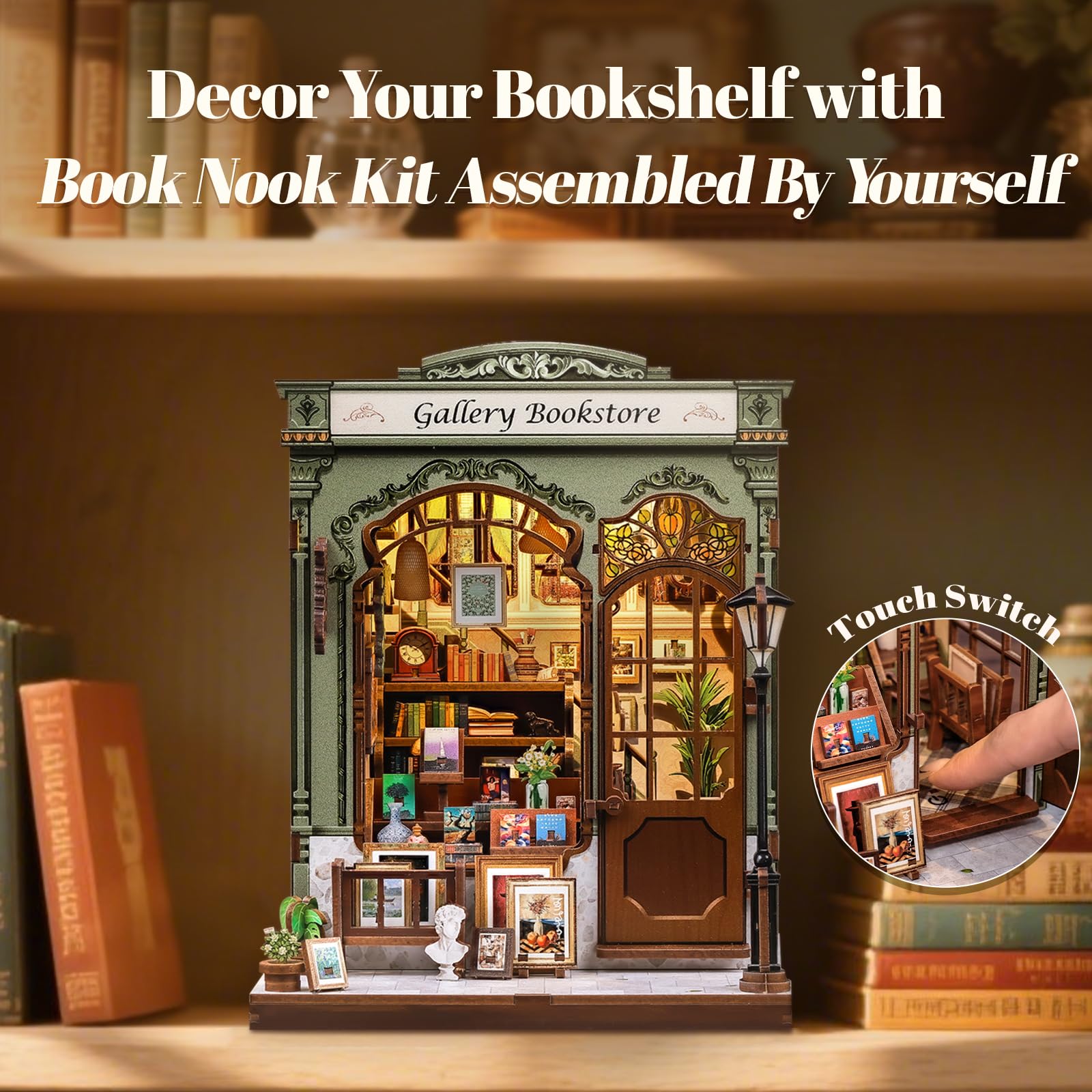 Fsolis Book Nook Kit - DIY Craft Kit - Miniature Diorama for Bookshelf as Desk & Room Decor, Gallery Books, 1:24 - Image 4