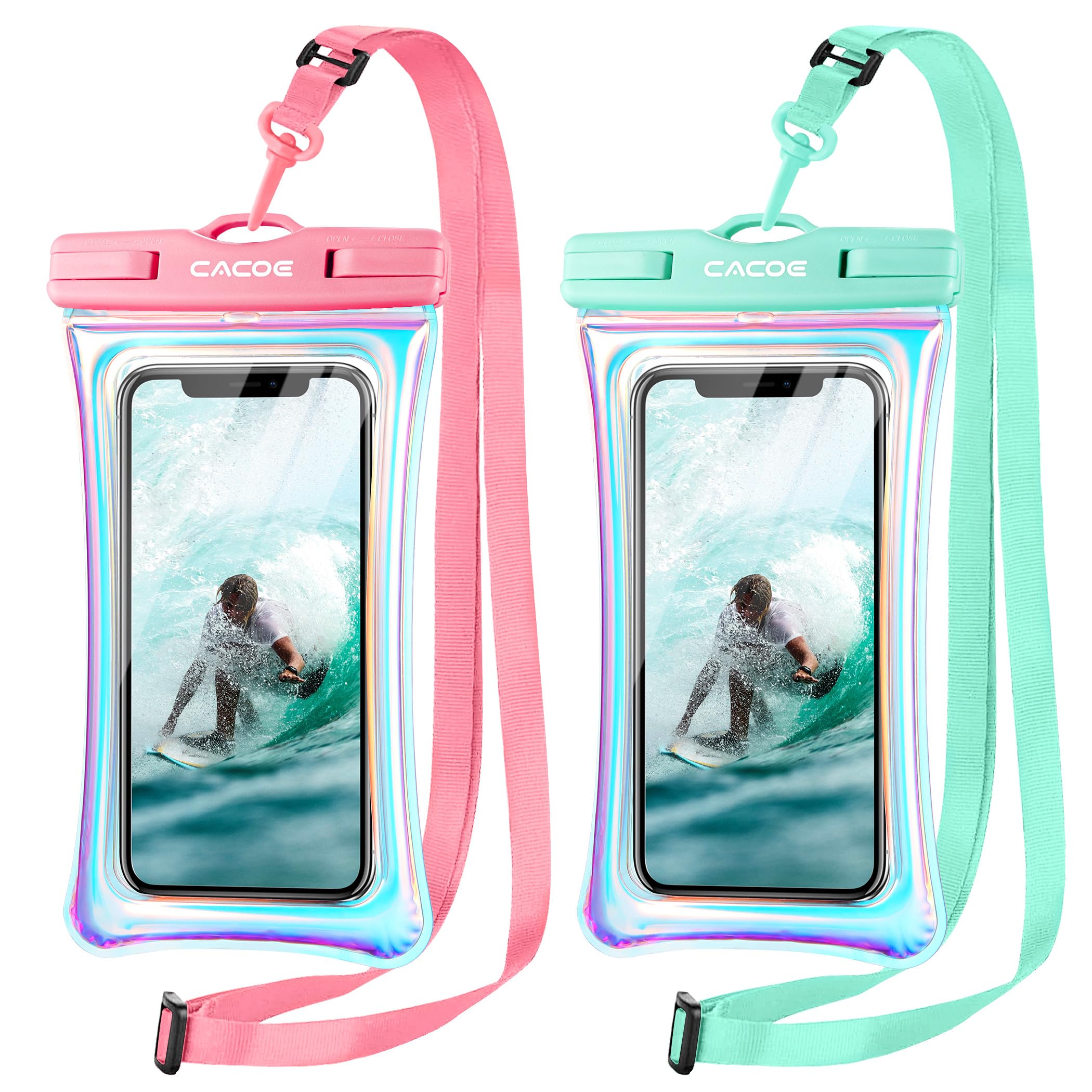 CACOE Universal Waterproof Phone case 2 Pcs-Up to 7.0",Phone Pouch with Adjustable Neck Lanyard,IPX8 Cellphone Dry Bags for Beach Pool Swimming (
