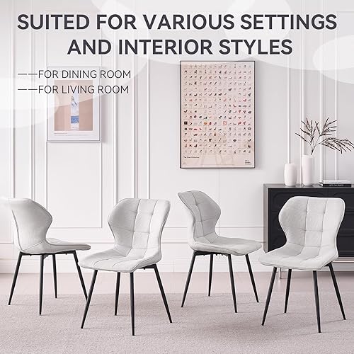 Miniatura 7 de Juego de 4 sillas de comedor, tela resistente al agua, modernas sillas tapizadas para comedor y cocina con patas de metal, color beige (solo sillas)