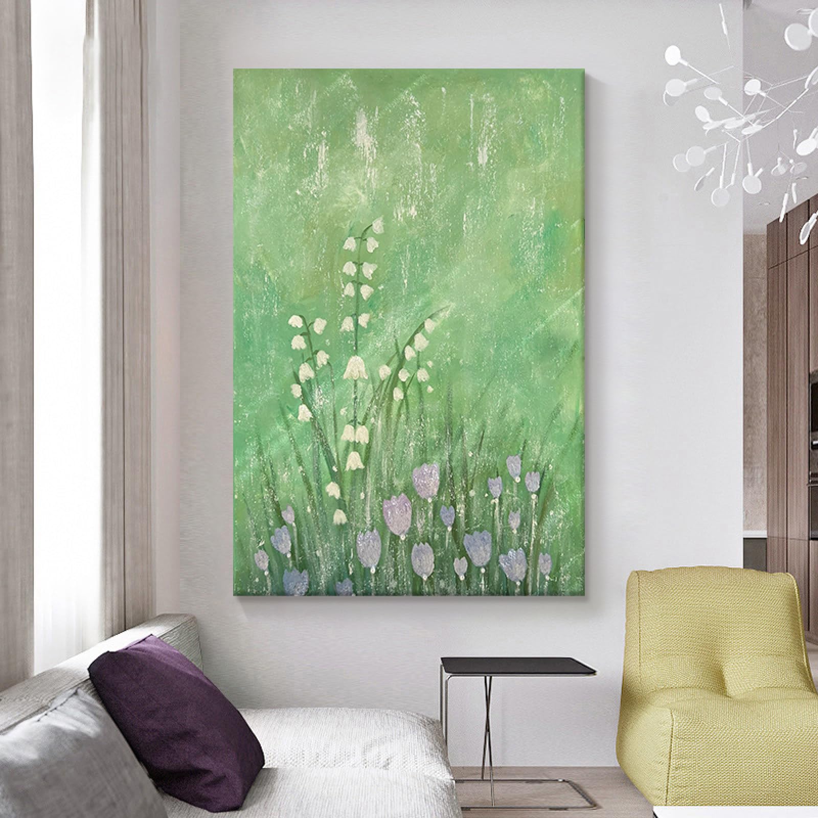 Grande œuvre d'art texturée peinture à l'huile haut de gamme faite main paysage floral