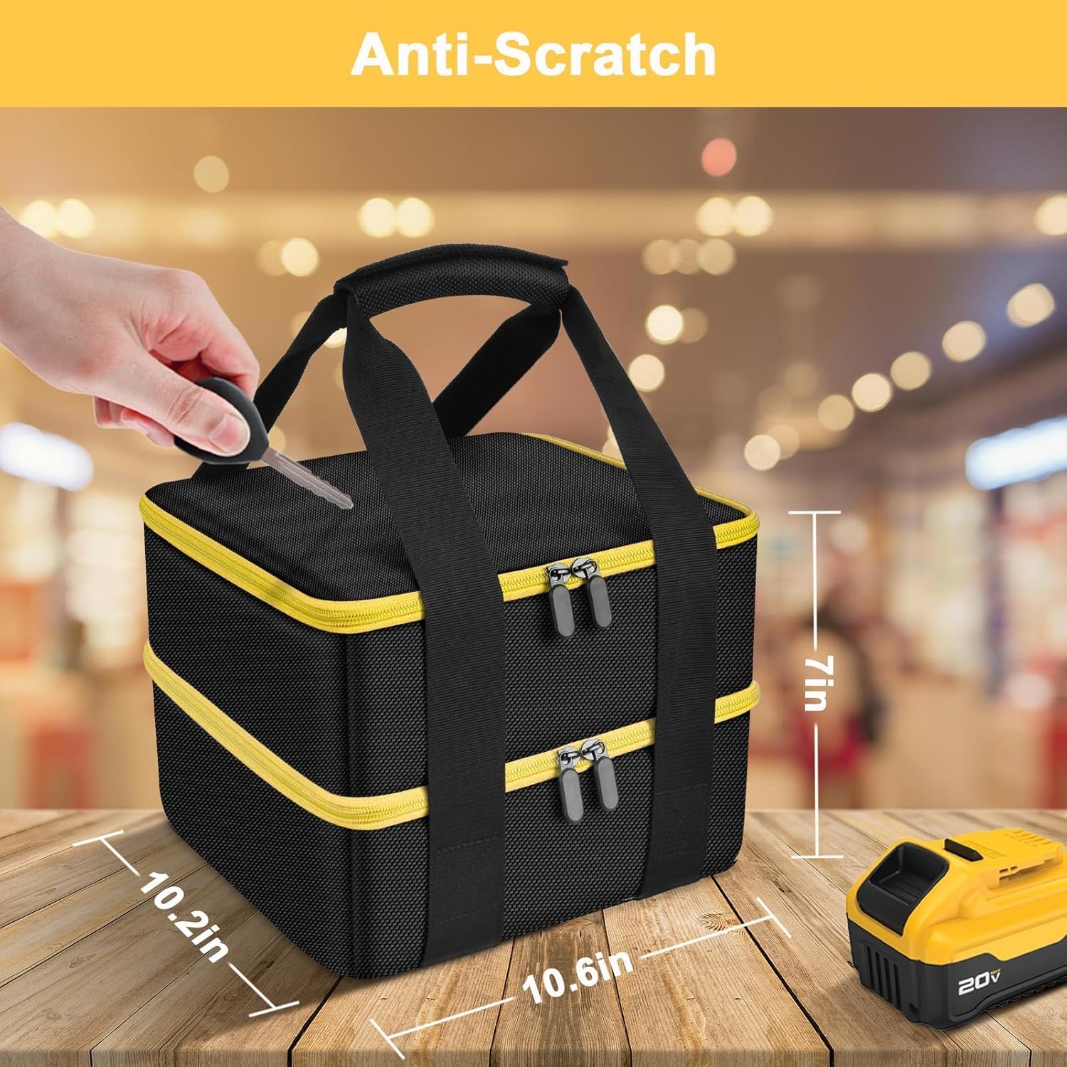 Case Compatible with Makita/for Dewalt Max Lithium-Ion Batteries, Double Layer Storage Tool Bag for Replacement Battery and Charger (Box Only) (Yellow)