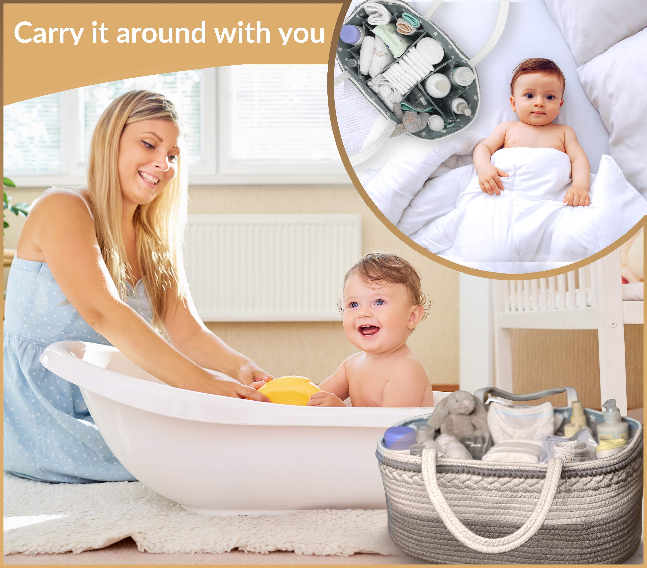 Millybeas Baby Nappy Caddy Organiser, Cotton Rope Basket for Diaper