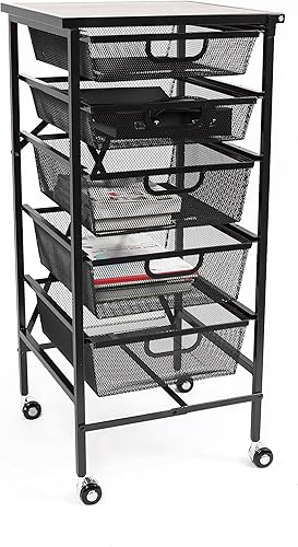Origami Cajones de malla de 5 niveles, escritorio pequeño para manualidades, totalmente montado, resistente para almacenamiento escolar, oficina en