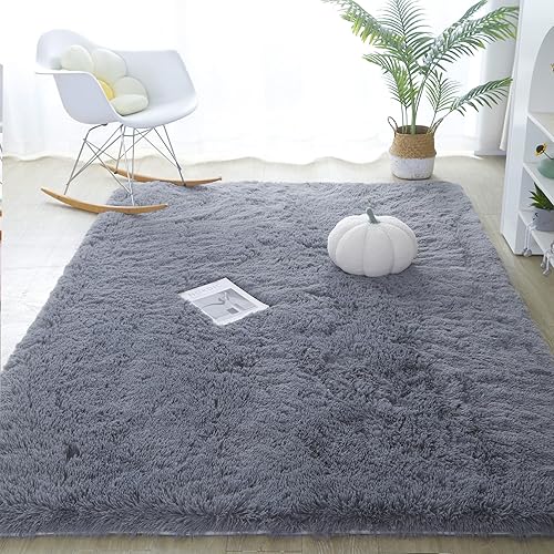 Medeunk Alfombra de área de 4 x 6 pulgadas, color gris sólido, súper suave, esponjosa, antideslizante, no se desprende para sala de estar,