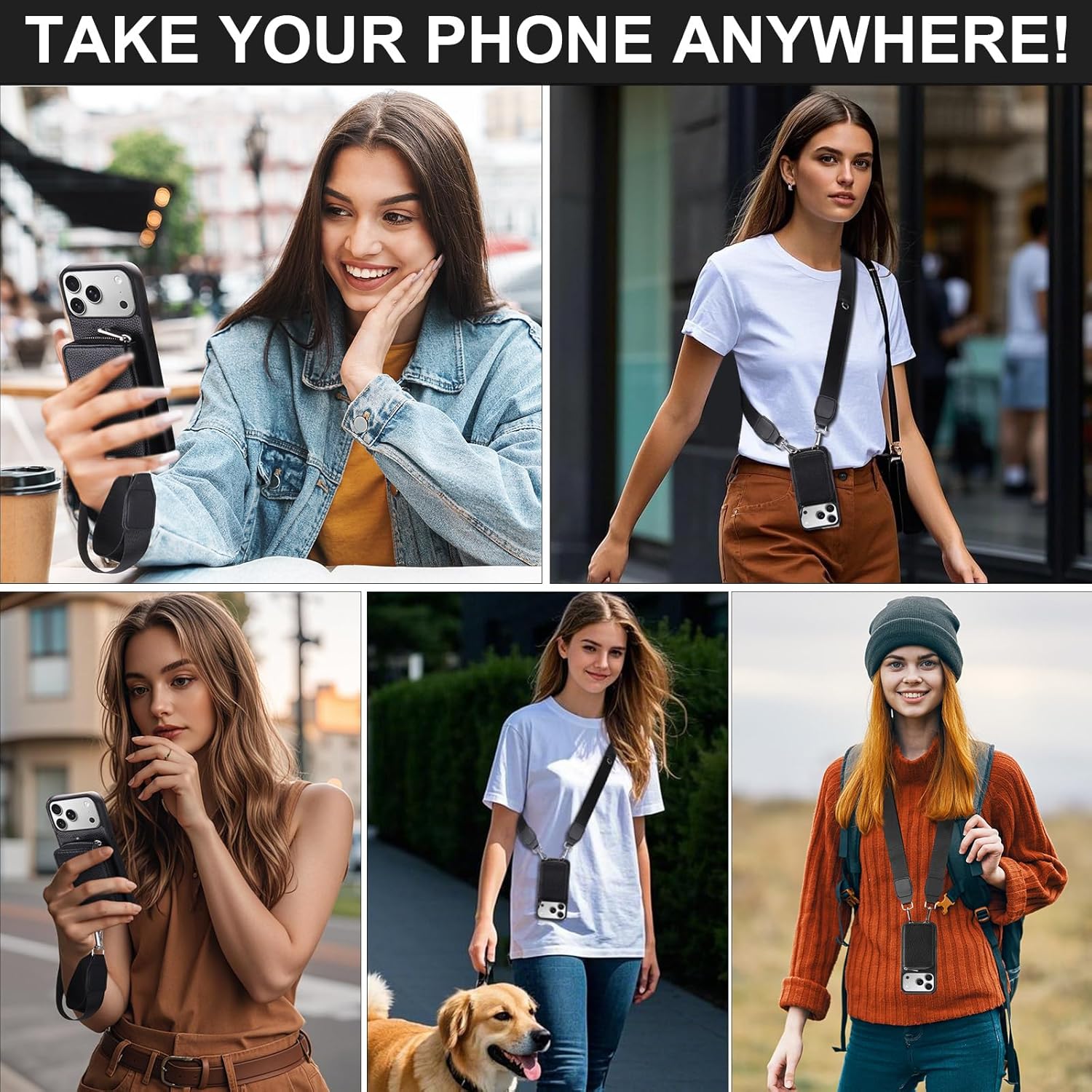 XANGNIER Wallet Case for iPhone 17 Pro Max with Strap, RFID Blocking PU Leather Crossbody Phone Purse with Card Holder, Zipper Pocket, Wrist Strap & Adjustable Lanyard for Women 6.9" 5G, Black