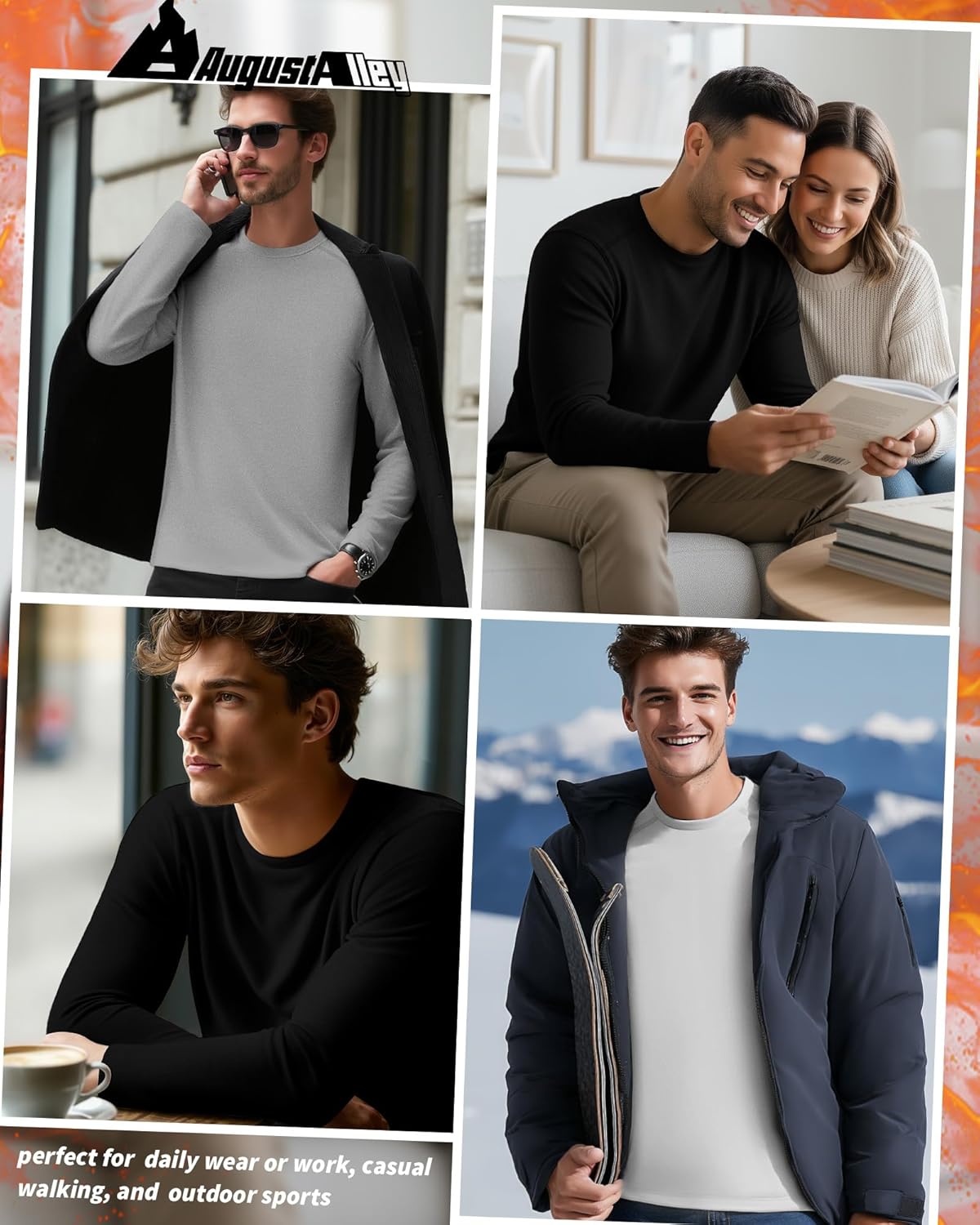 3 Pack Men's Big and Tall Thermal Shirts, Fleece Lined Long Sleeve Tees Warm Crew Neck Undershirt Tops