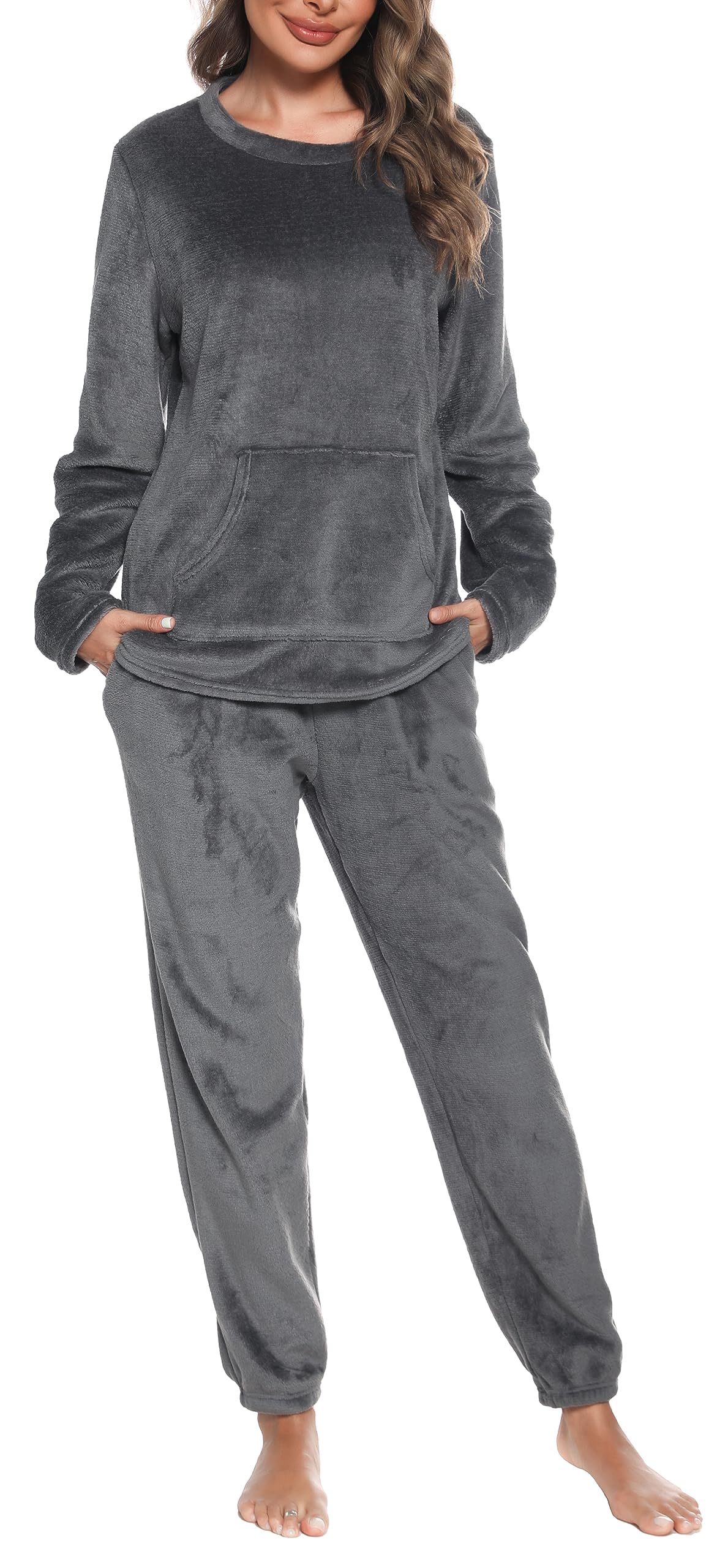 UMIPUBO Damen Schlafanzug Winter - Super Kuscheliger Fleece Pyjama Mit Taschen
