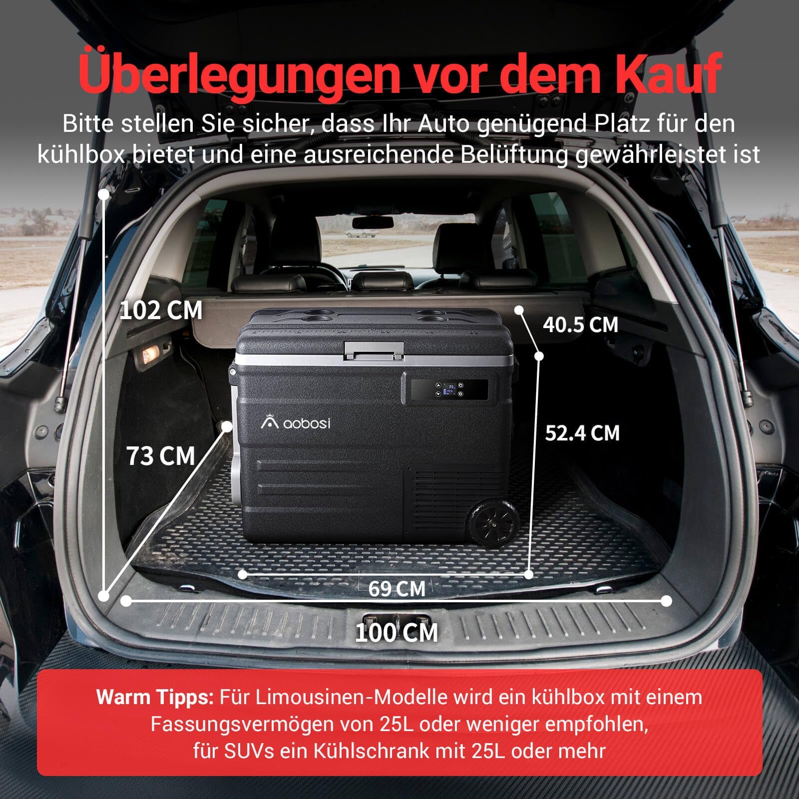 AAOBOSI 55L Kompressor Kühlbox, APP, LED, -20°C bis 20°C, 12/24V & 100-240V, mit Rädern