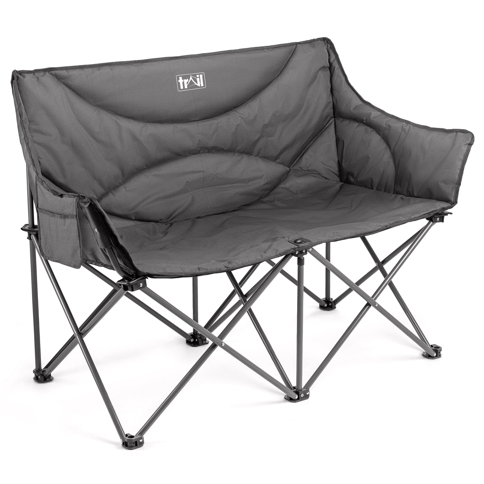 Trail Double Camping Chair for Adults, Folding Padded 2 Seater, Sturdy Heavy Duty Steel, Luxury Duoweave Fabric, Lightweight Compact, Outdoor Fishing Garden, Pocket, Carry Bag (H88cm x W120cm x D53cm)