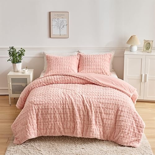 Miniatura 3 de Wajade Juego de edredón de piel de conejo sintético, ultra suave y esponjoso, juego de edredón de lujo rectangular afelpado de felpa de 3 piezas