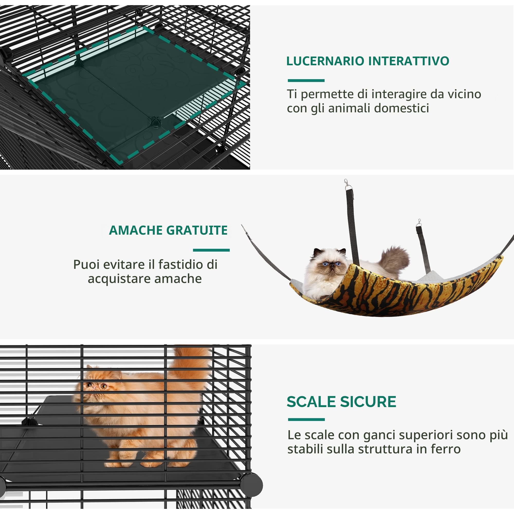 YITAHOME Gabbia per Gatti da Esterno/Interno, Recinto per Gatti a 3 Livelli con Amaca Extra Large, Gabbia per Animali Domestici con Filo Metallico Denso per 1-2 Gatti, Cincillà, Coniglio, Nero