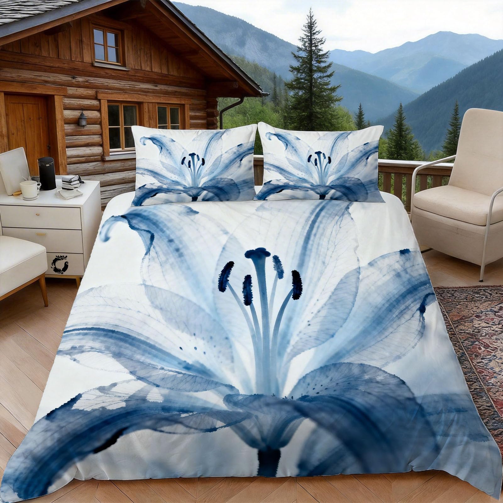 Housse de couette 140x200 lys bleu zippée pour en finir avec la couette qui glisse du lit