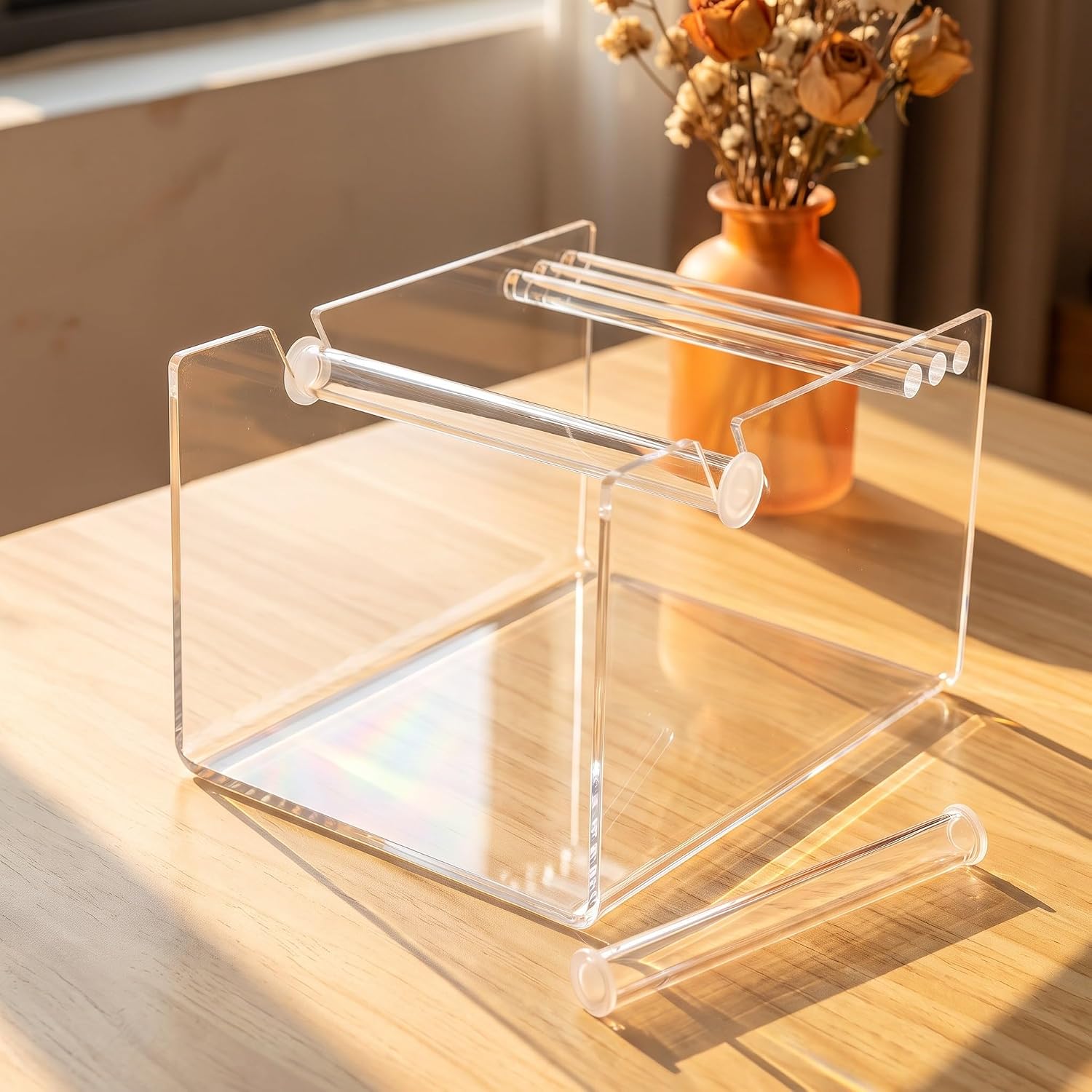 Toddmomy Clear Acrylic Label Dispenser, Adjustable 3 Roll Sticker Holder