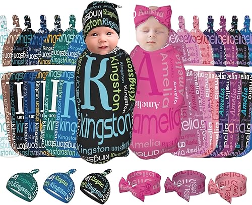 WAJL POD Manta personalizada para bebé y sombrero con lazo para niñas y niños con nombre, mantas de bebé personalizadas para niñas y niños con