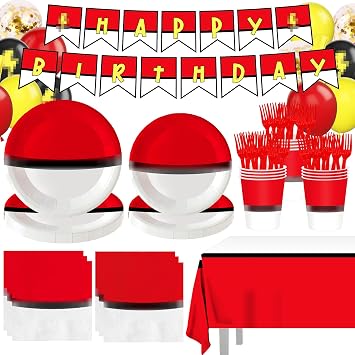 144Pcs Cartoon Animation Birthday Party Supplies Decorations for Birthday,Cartoon Theme Party Favors Including Banner, Plates, Cups, Napkins, Cutlery and Tablecloth for 24 Guests