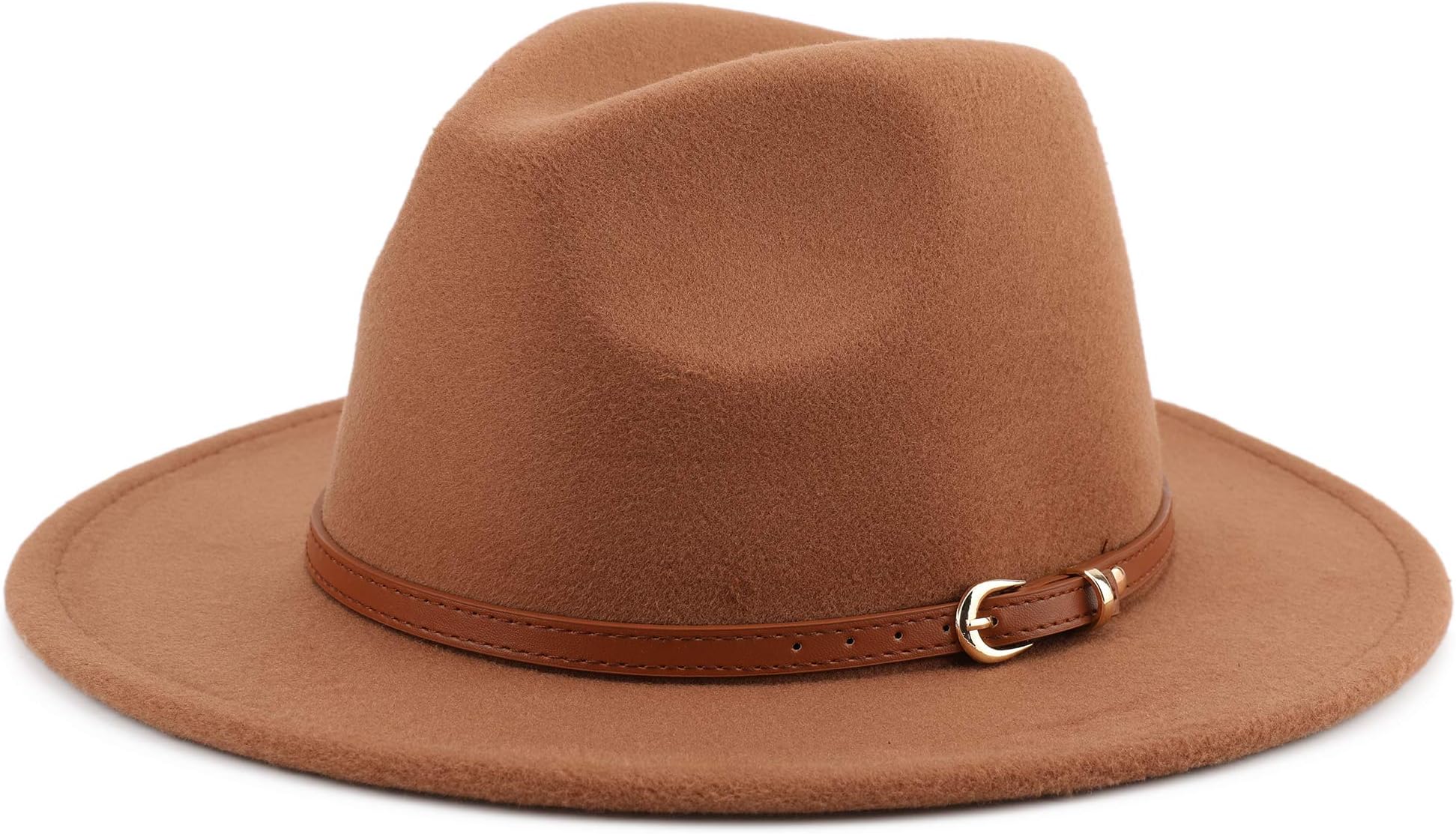 MeleshWide Brim Unisex Classic Belt Buckle Fedora Hat