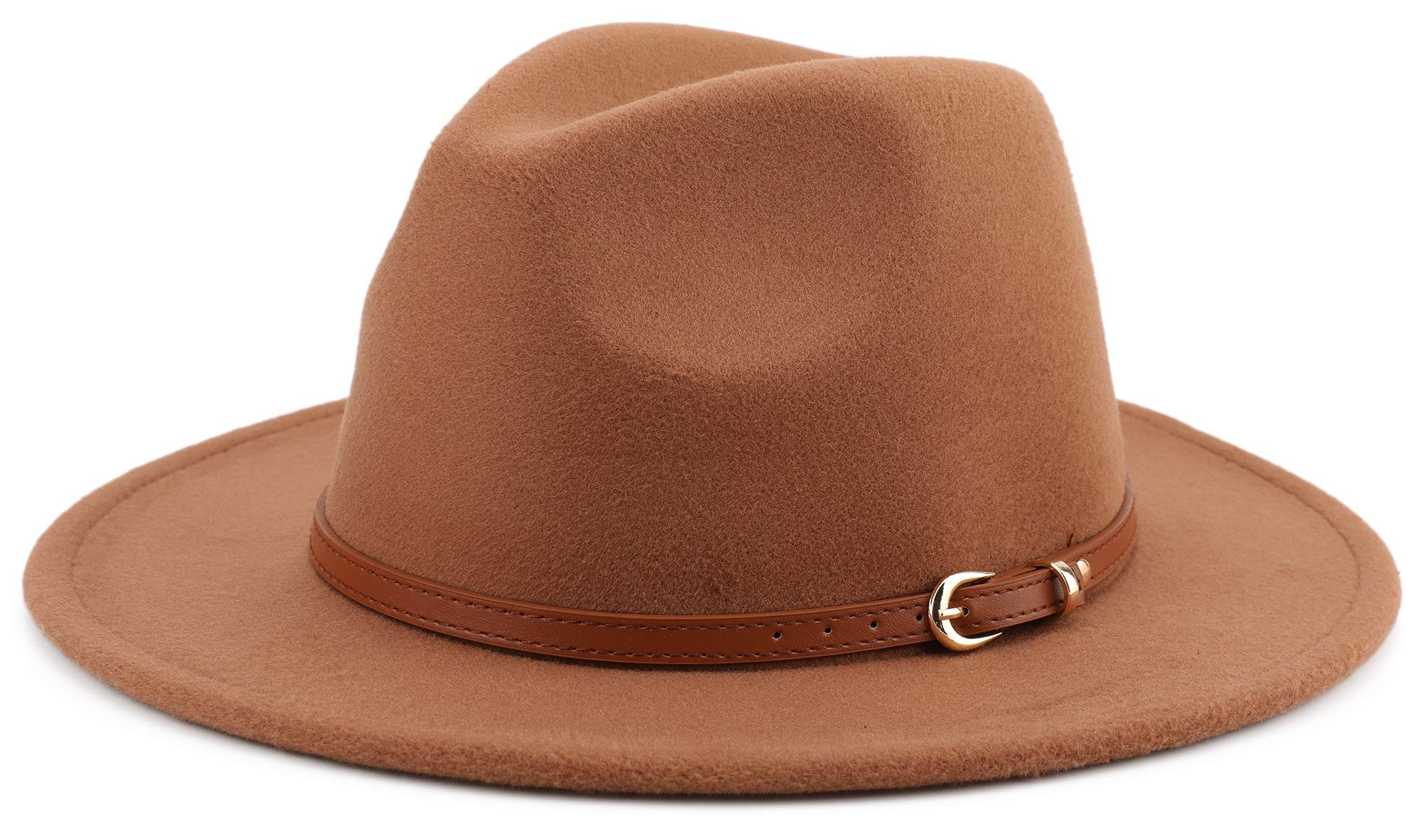 MeleshWide Brim Unisex Classic Belt Buckle Fedora Hat