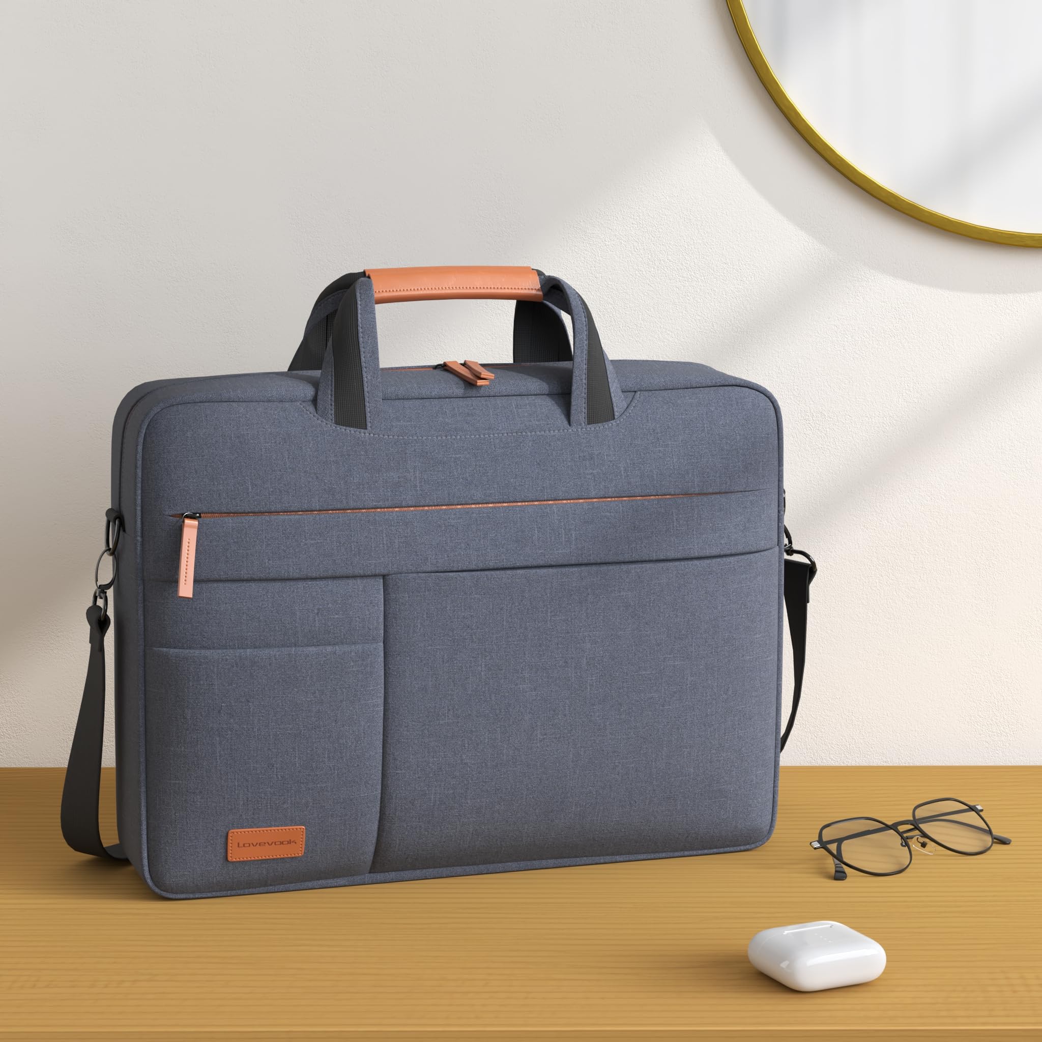 LOVEVOOK Sacoche à Bandoulière Ordinateur Portable 17.3 Pouces Imperméable Mallette pc Tablette Ordinateur Cartable pour Hommes Femmes Collège Cours Travail Affaires Voyage Gris Foncé