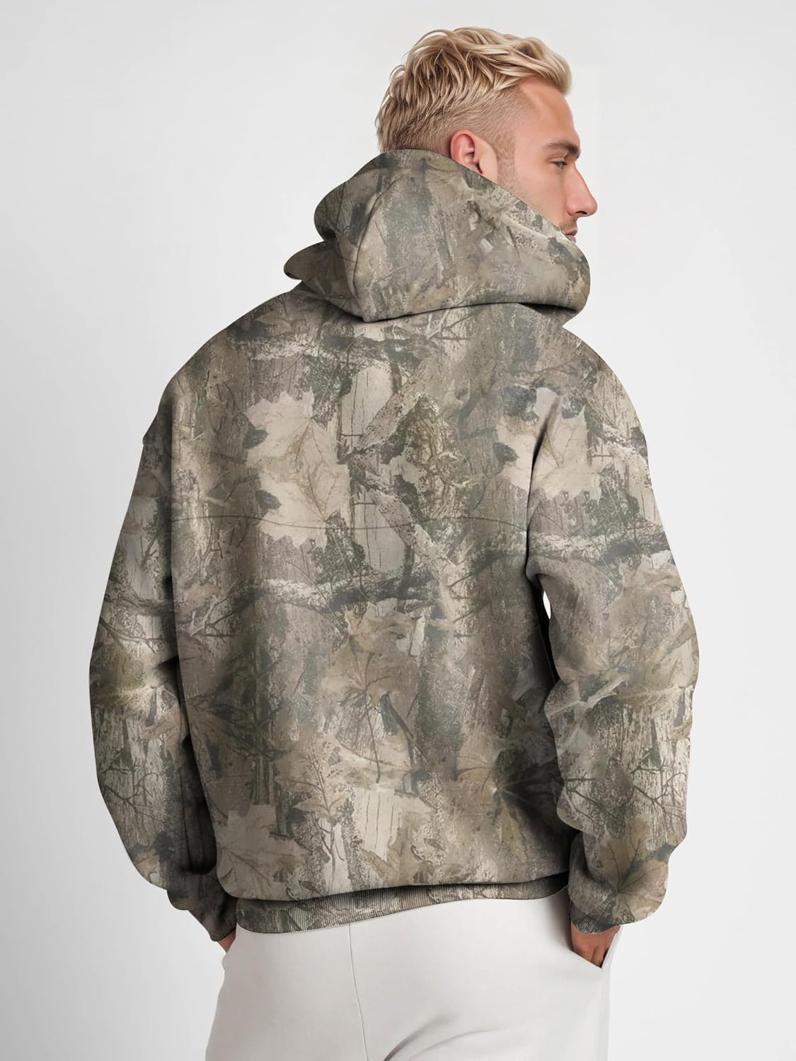 Men Camo Hoodie Maple Leaf Print Oversized Hooded Sweatshirt Fleece Pullover Sweatshirts Matching Couples Hoodies - Image 2