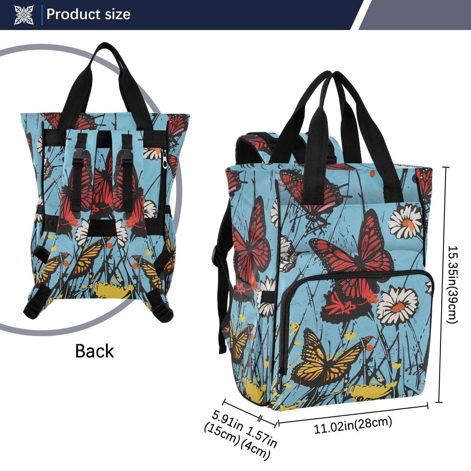 Borsa per pannolini zaino per mamme papà fiori primaverili e