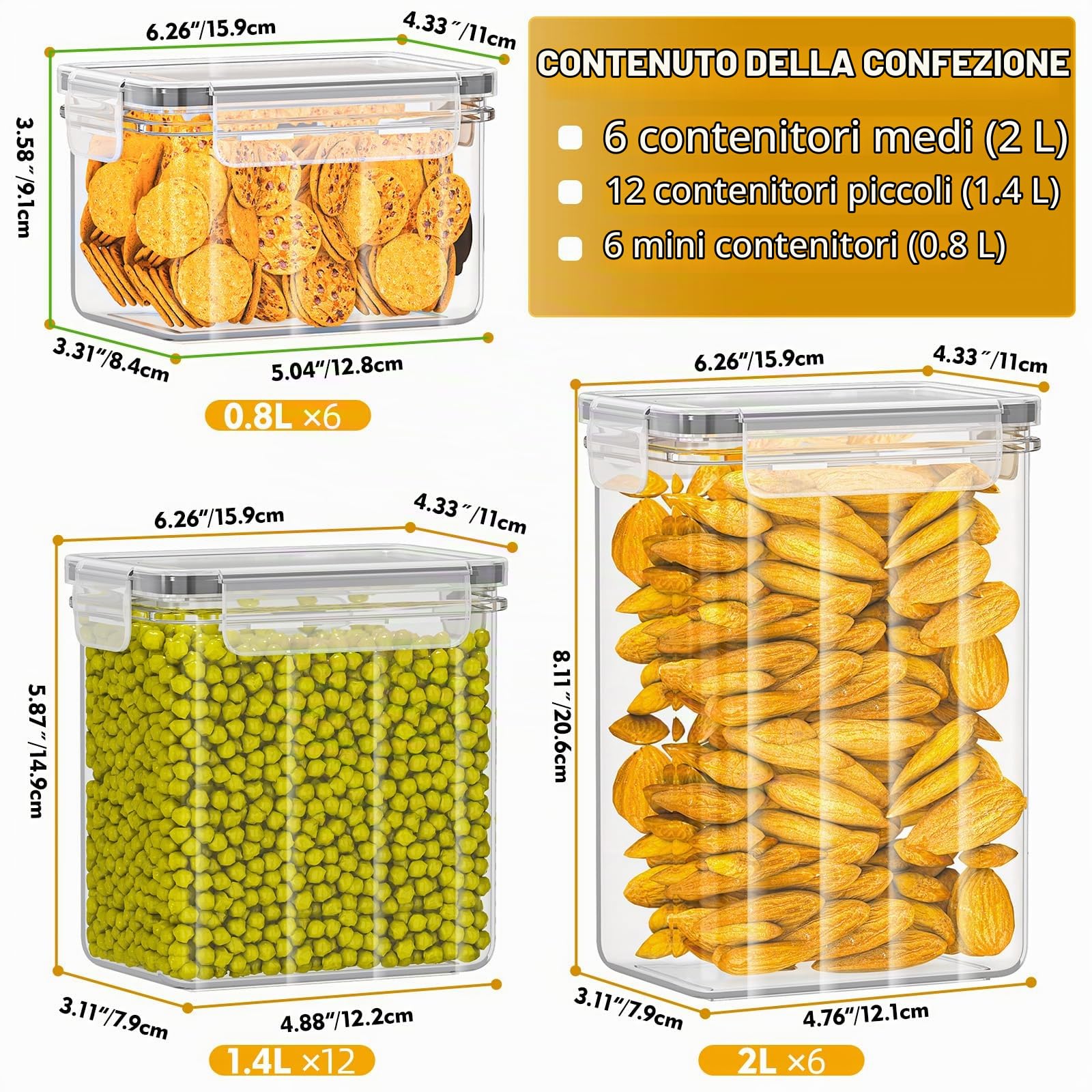 PurKeep 24 contenitori ermetici con coperchio, senza BPA, per farina, zucchero, cereali e accessori da forno, 33,6 l