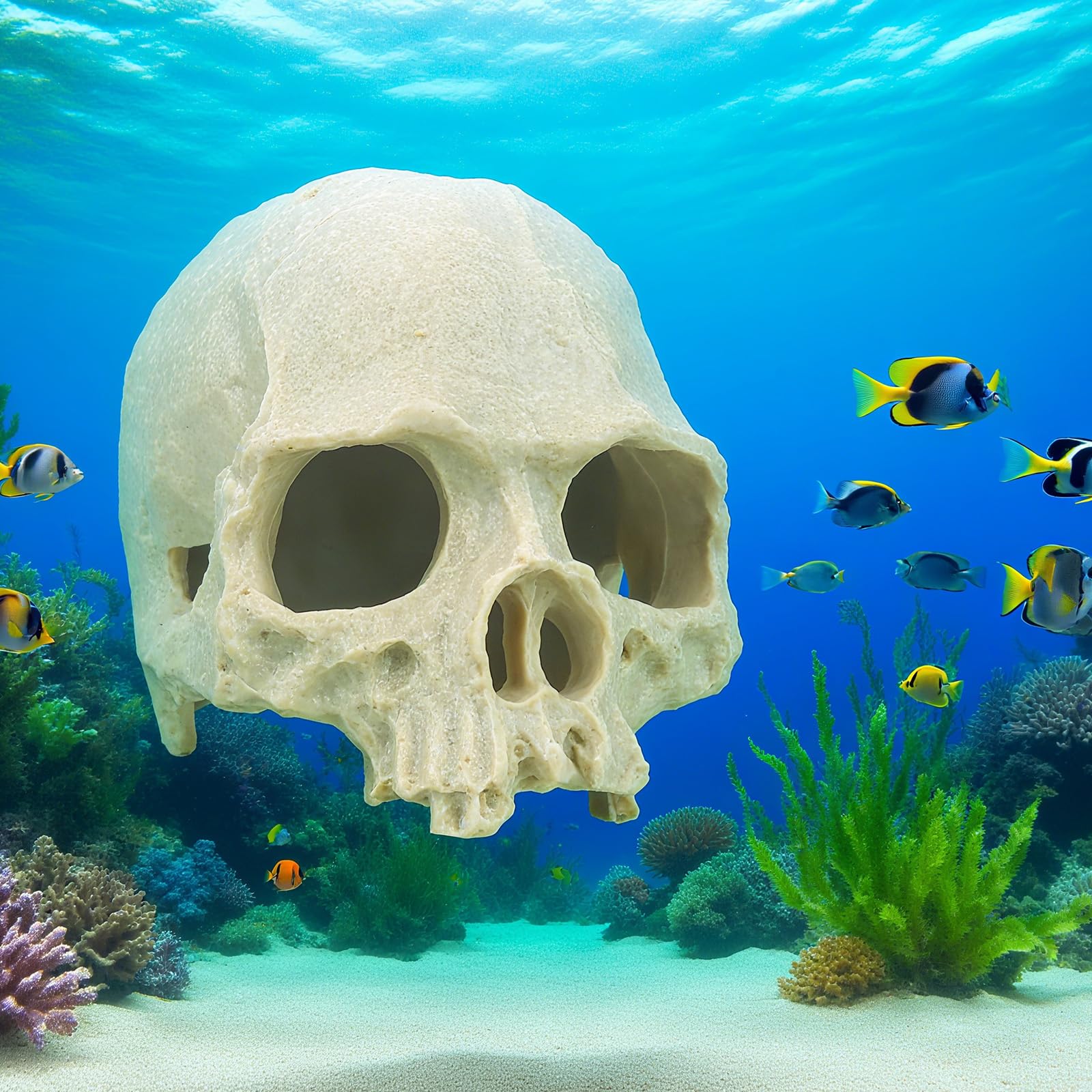 Penitue Halloween Fish Tank Decor, Horror Human Skull Aquarium Decor Vivarium Fish Hides Decorations Accessory for Betta Shrimp - Image 4