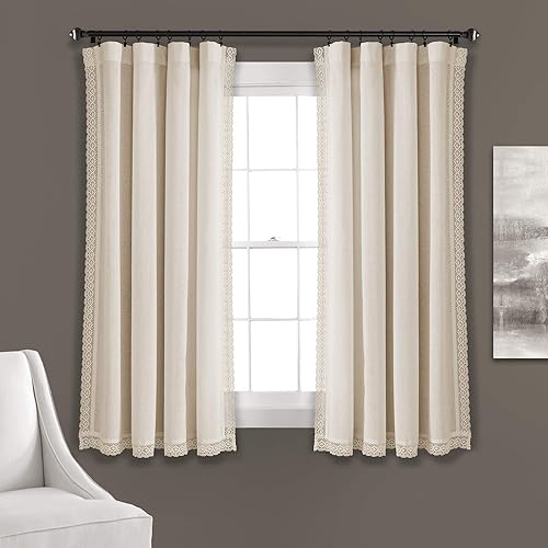 Lush Decor Rosalie - Cortinas para ventana de estilo rural rústico, juego de paneles para sala de estar, comedor, dormitorio (par), 54 pulgadas de