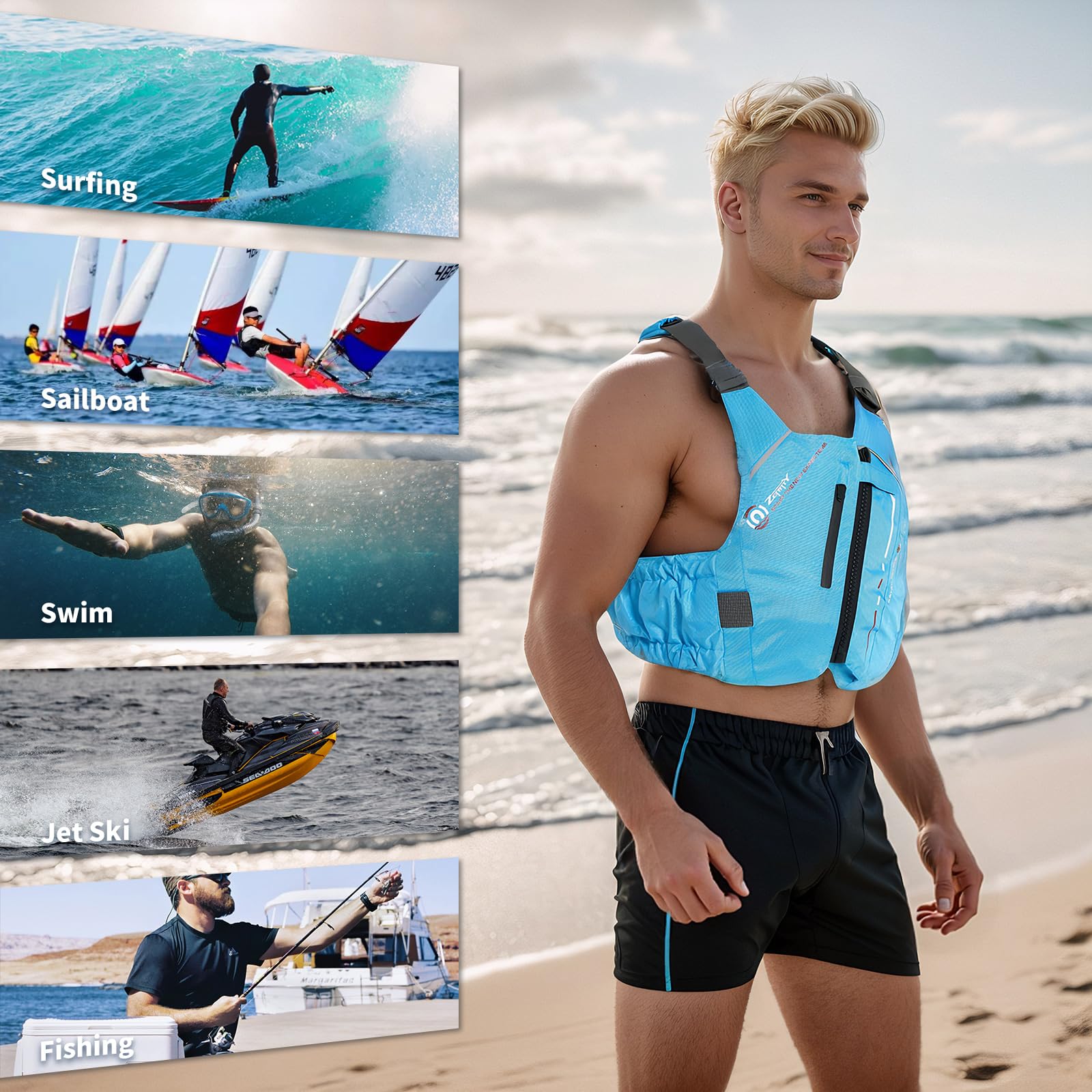 Zeraty Chaqueta de baño para Adultos Chaleco de flotabilidad 50N para Canoa, Kayak, Vela y Otros Deportes acuáticos