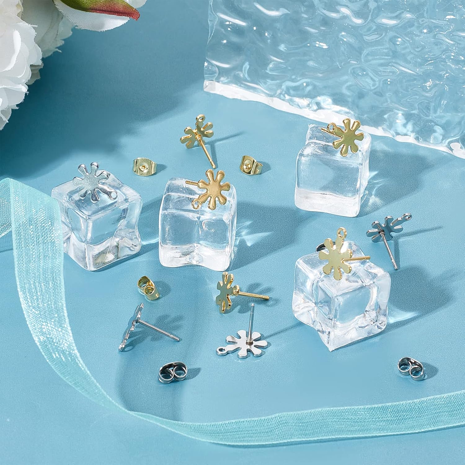 UNICRAFTALE About 80pcs 2 Colors Flower Stud Earring Findings with Loop 201 Stainless Steel Earring Making Kit with 80pcs Stainless Steel Ear Nuts Earring Studs for Jewellery Making