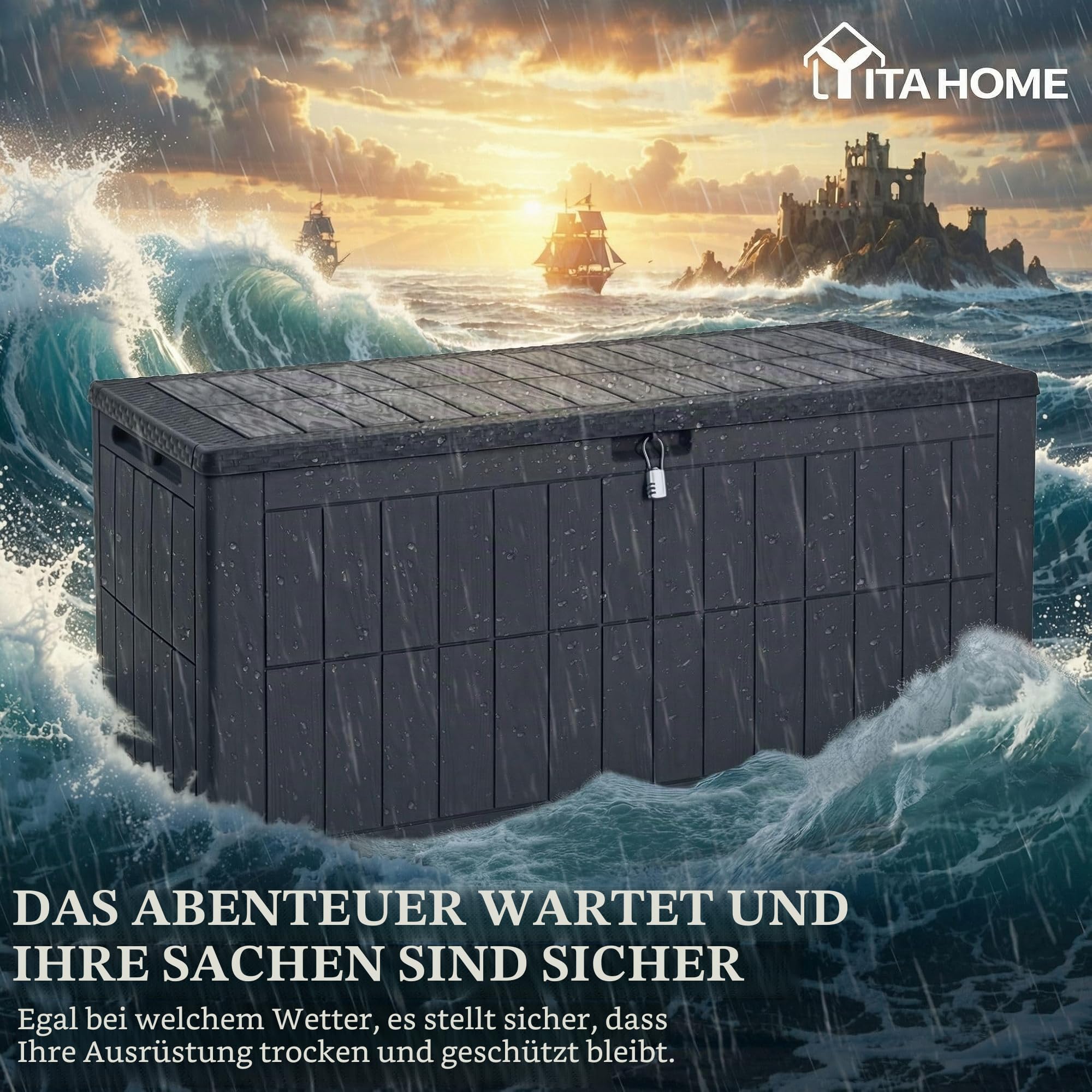 YITAHOME Außenspeicherbox 450L wasserdichte Deckbox für Gartengeräte Terrassenkissen Swimmingpool-Zubehör verschließbar einfach zusammenzubauen vielseitiger Sitzbank oder Tisch,dunkelgrau