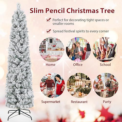Miniatura 8 de Goplus Árbol de Navidad preiluminado de 6 pies, árbol de Navidad artificial delgado con 150 luces incandescentes blancas cálidas, 373 puntas de