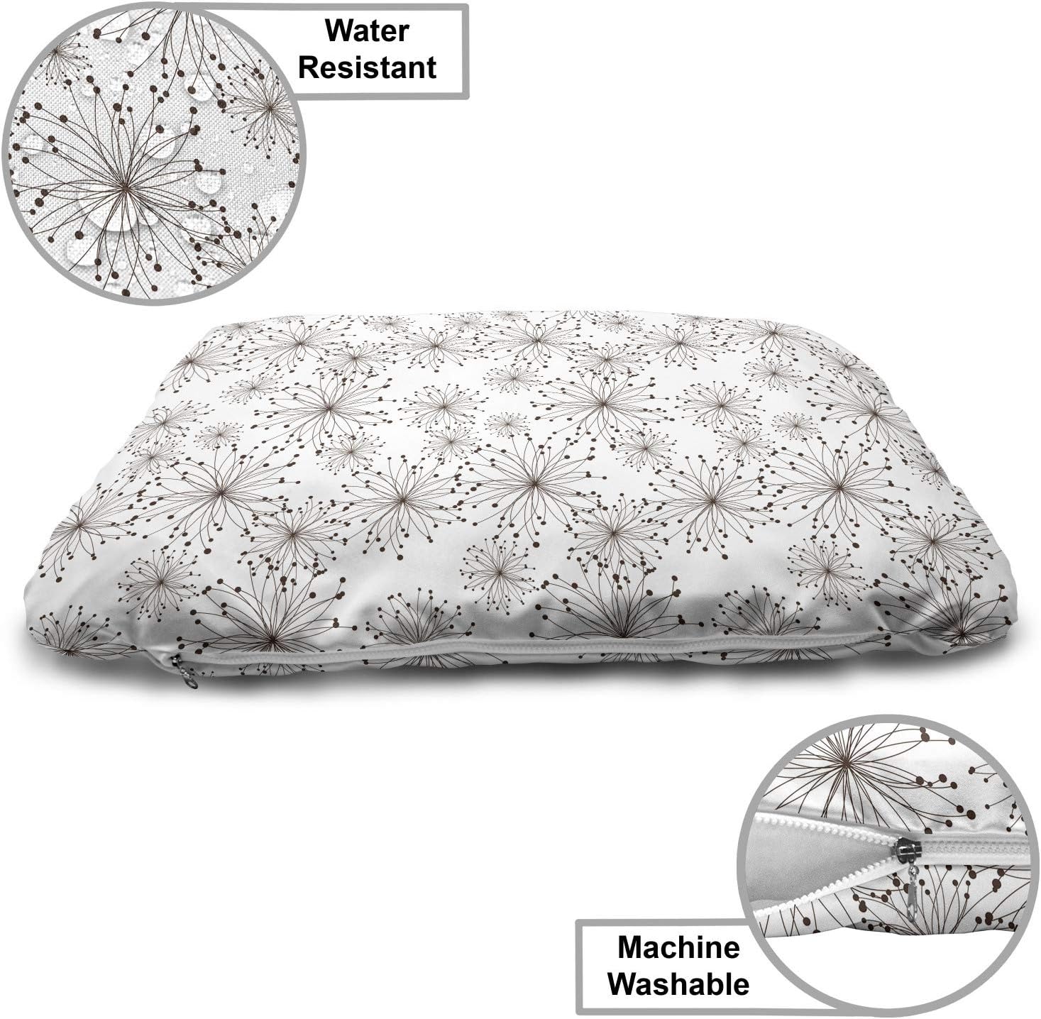 review Lunarable Retro Pet Bed, Floral Abstract Patterns Dotted Geometric Shape Motifs Modern Art, Chew Resistant Pad for Dogs and Cats Cushion with Removable Cover, 24