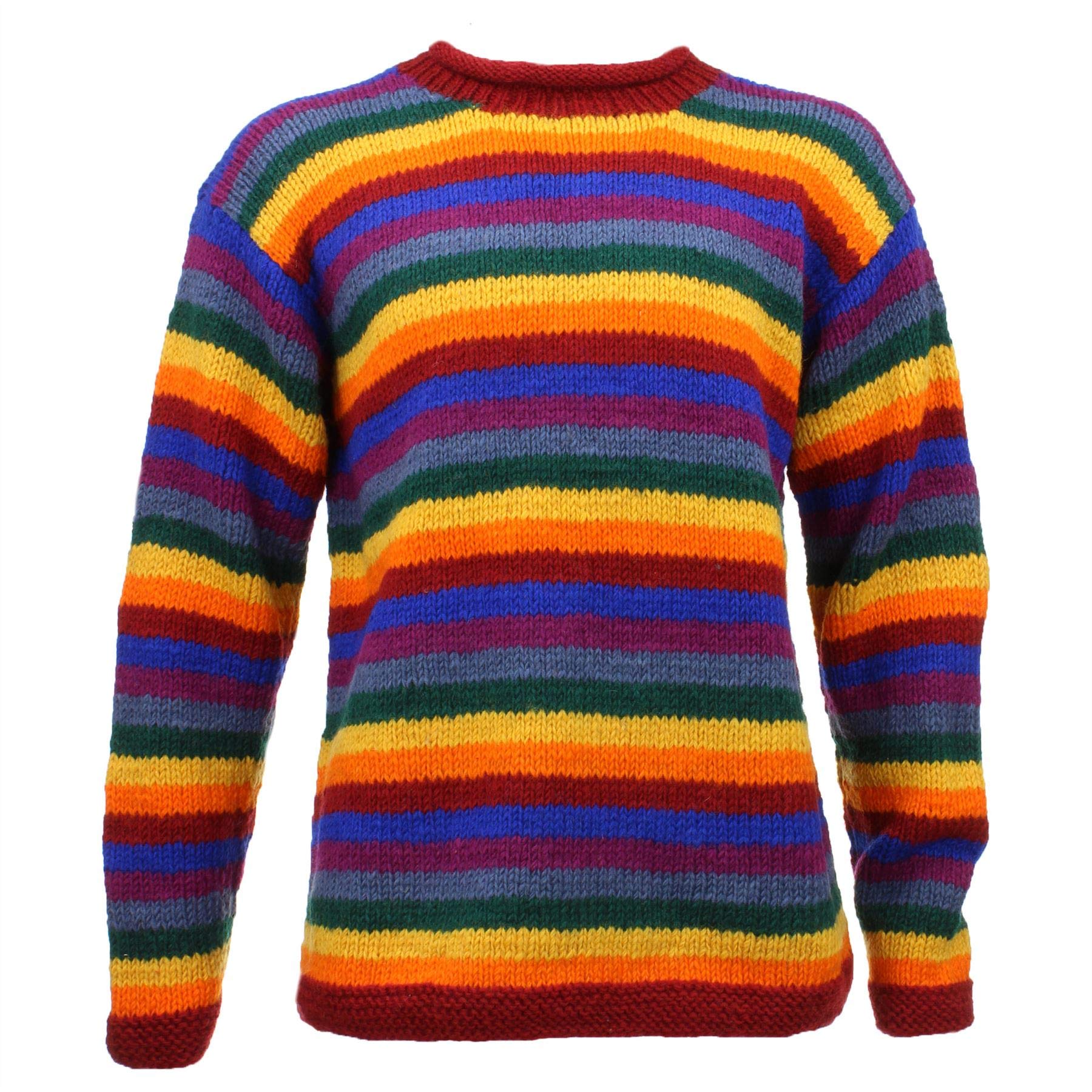 Loud Jumpers Chunky Wool Knit Rainbow Striped Hippie Jumper Rainbow - XL