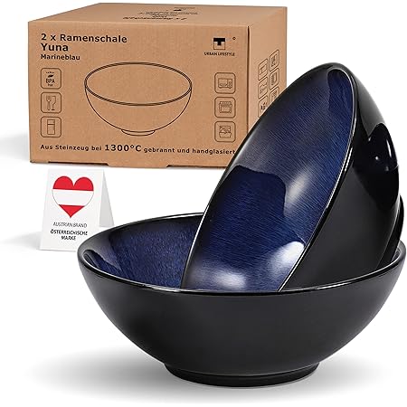 Lihuzmd Bols De Nouilles Ramen En Céramique, Dessert Rétro Chinois En Porcelaine Bleue Et Blanche, Soupe, Céréales, Riz, Udon, Bol De Nouilles Asiatiques,8in,2PCS