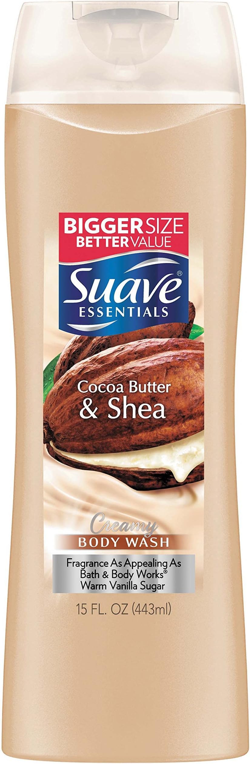 SuaveEssentials Body Wash For Hydrated, Smooth Skin Creamy Cocoa Butter and Shea Infused with Vitamin E 15 oz