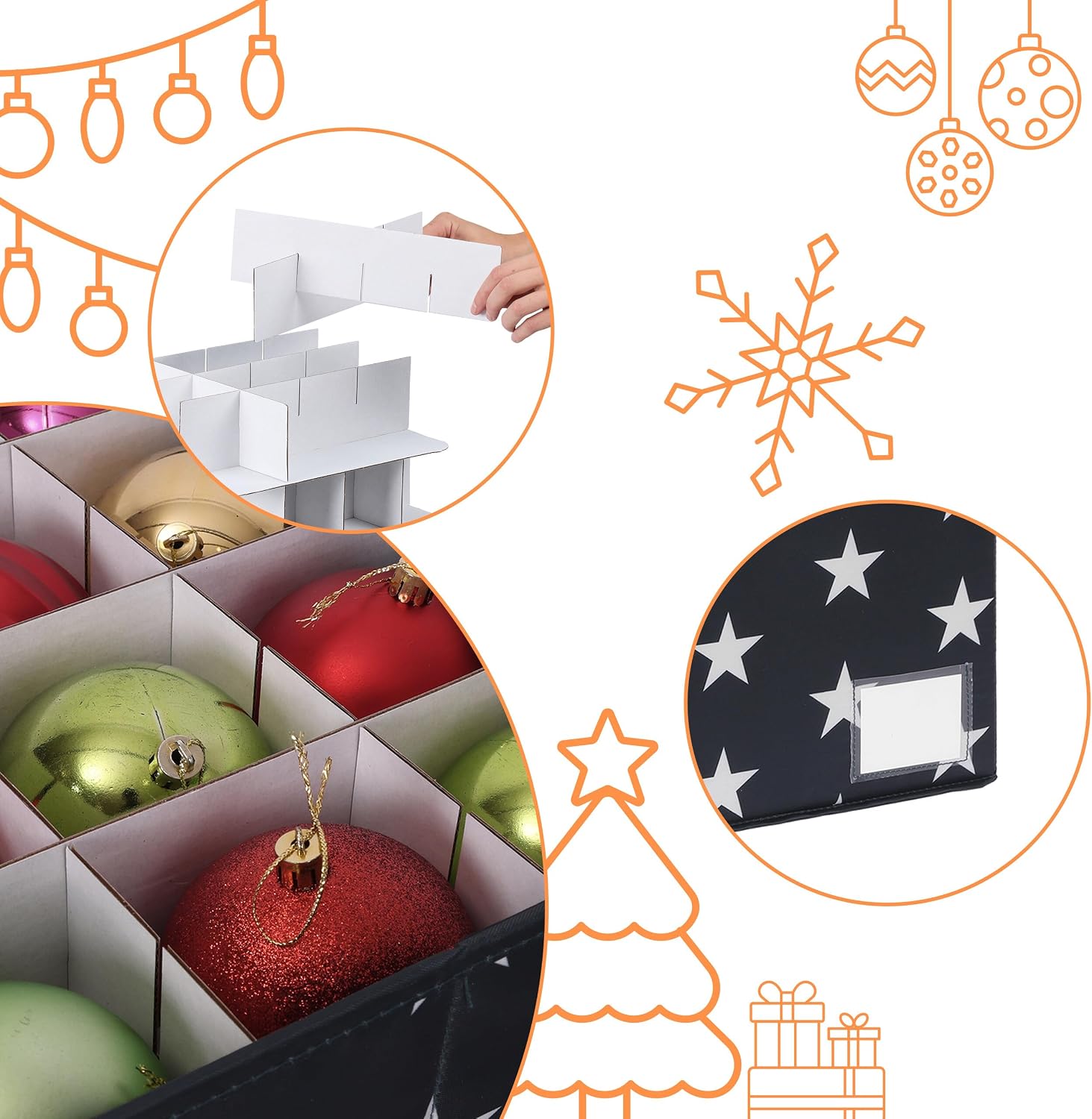 Relaxdays Christmas bauble storage box, 30 baubles, HxWxD: 26.5 x 42.5 x 26 cm, polyester, cardboard, grey