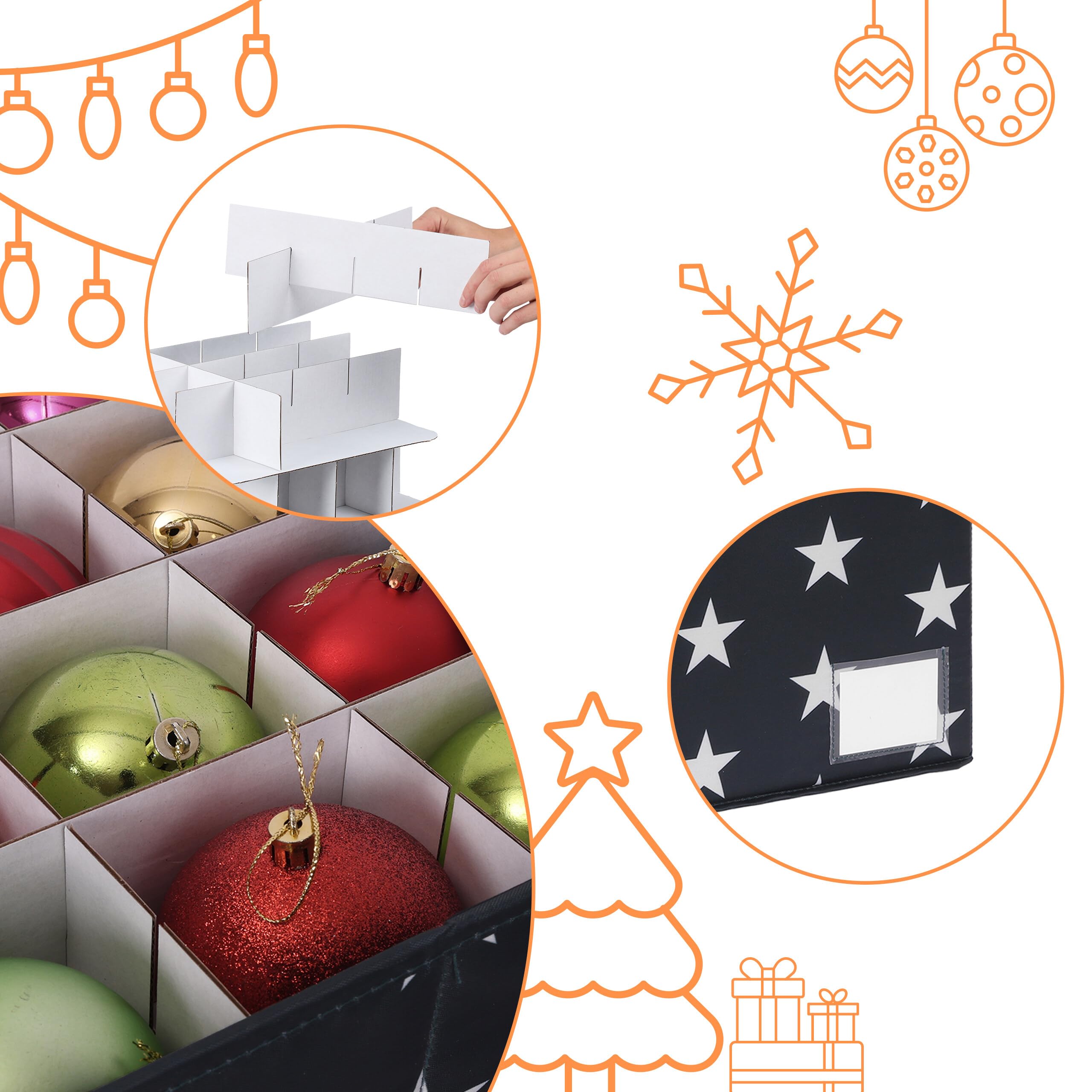 Relaxdays Weihnachtskugel Aufbewahrungsbox, 30 Kugeln, HxBxT: 26,5 x 42,5 x 26 cm, Polyester, Pappe, Kugelkiste, grau