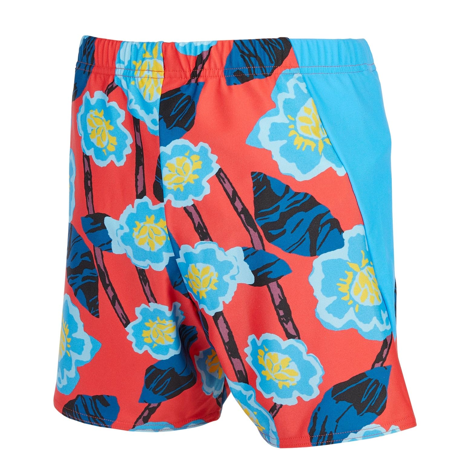 Short de bain pour garçons et filles, motif floral bleu avec slip intérieur imperméable intégré, tissu résistant au chlore UVF 50+