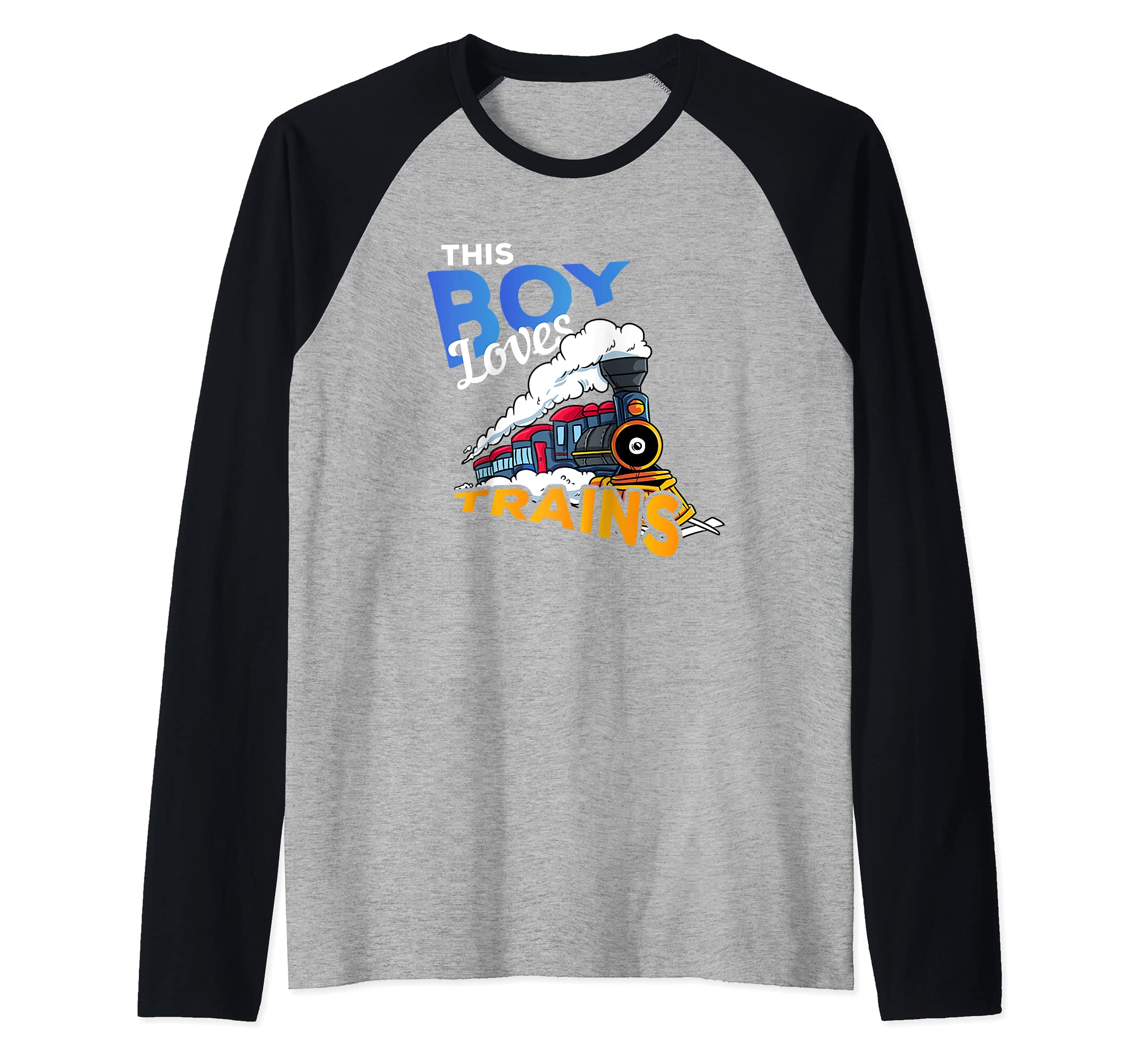Locomotive Engine Railroad Gift - This Boy Loves Trains Raglan Baseball Tee, Black