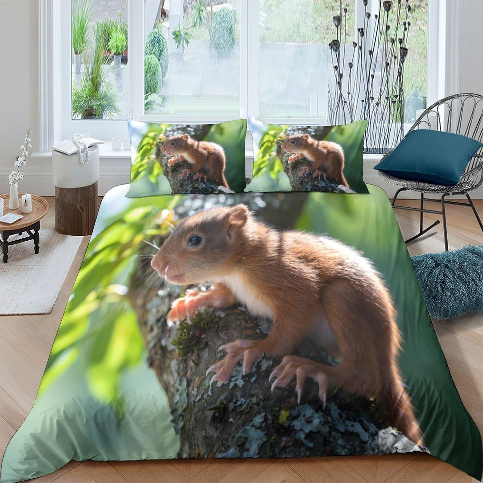 Ctjqhvkz Style-3 3D Printed Squirrel Forest Fitted Sheet Microfiber Soft Anti-Slip Woodland Tree Bed Cover For Bedroom Decor Single（135X200cm）