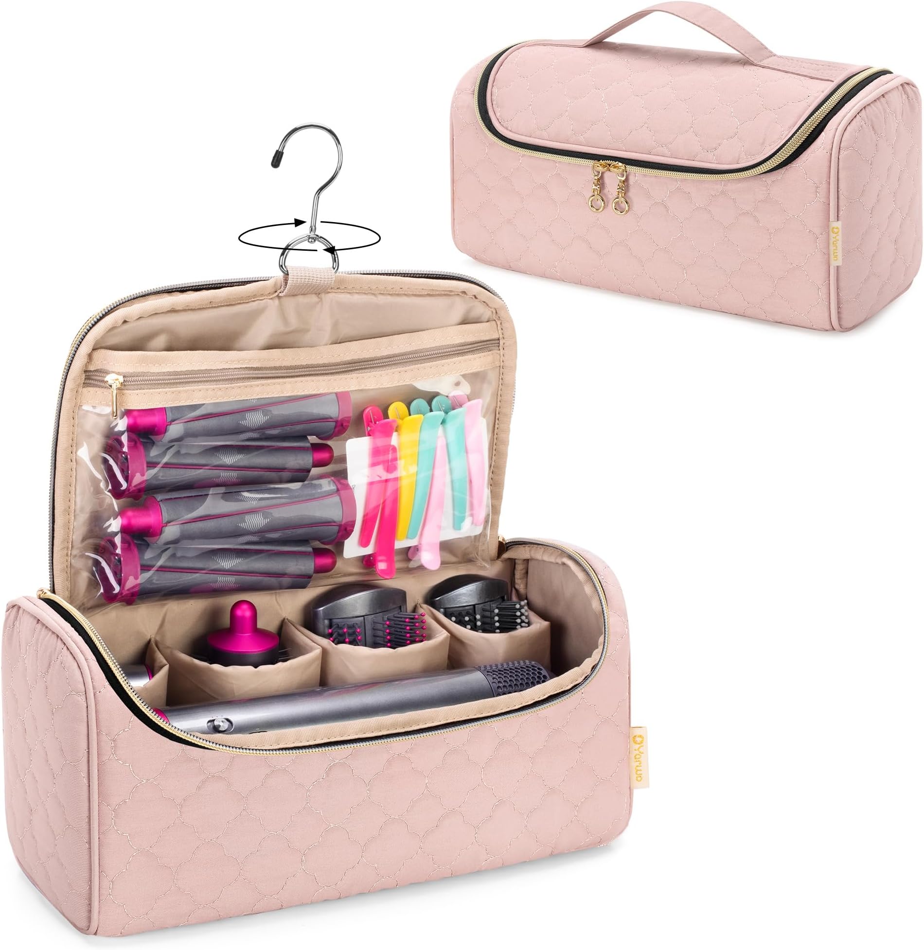 Airwrap Travel Case Compatible for Dyson Airwrap Complete Styler All Models and Attachments, Portable Storage Bag with Hanging Hook for Hair Curler Accessories, Pale Mauve (Patent Design)